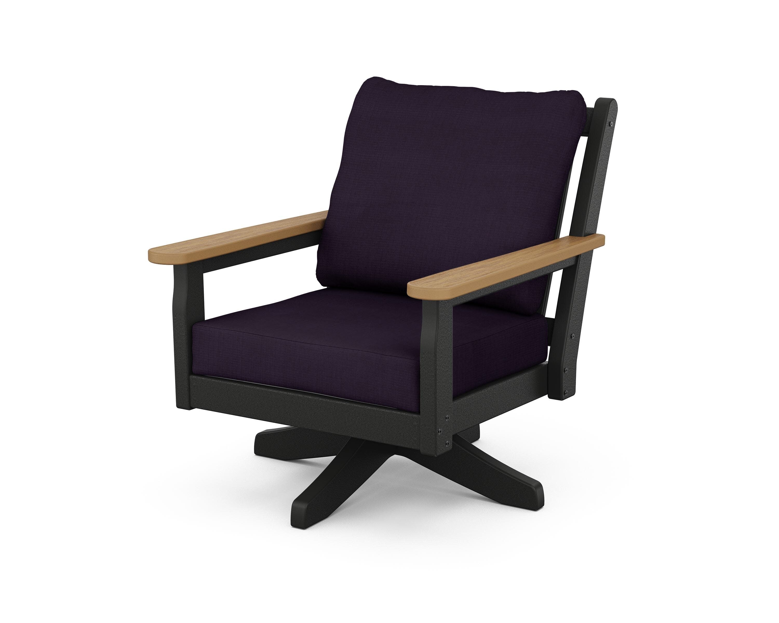 Chippendale Deep Seating Swivel Chair in Black / Natural / Navy Linen