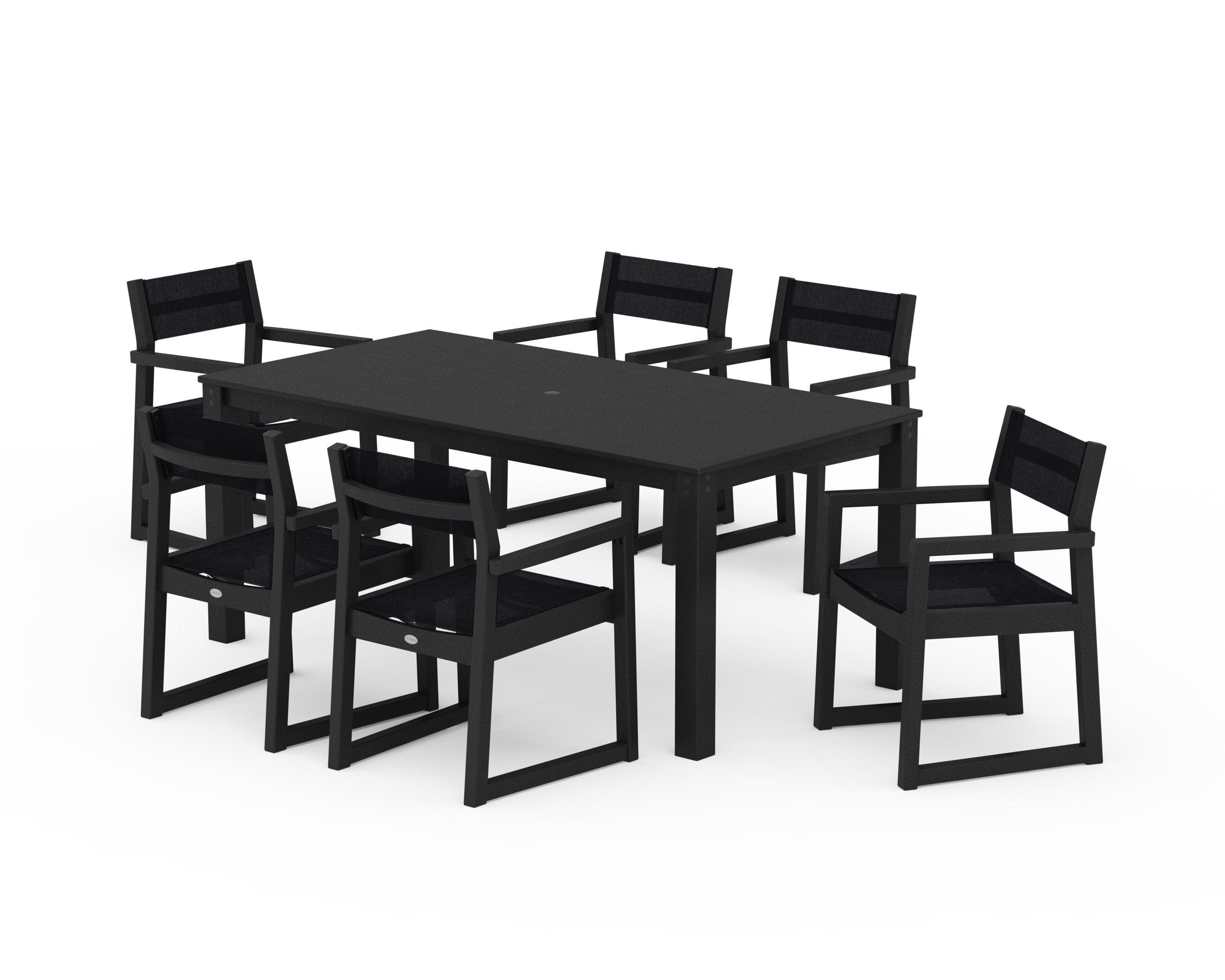 EDGE Sling Arm Chair 7-Piece Parsons Dining Set in Black / Black Sling
