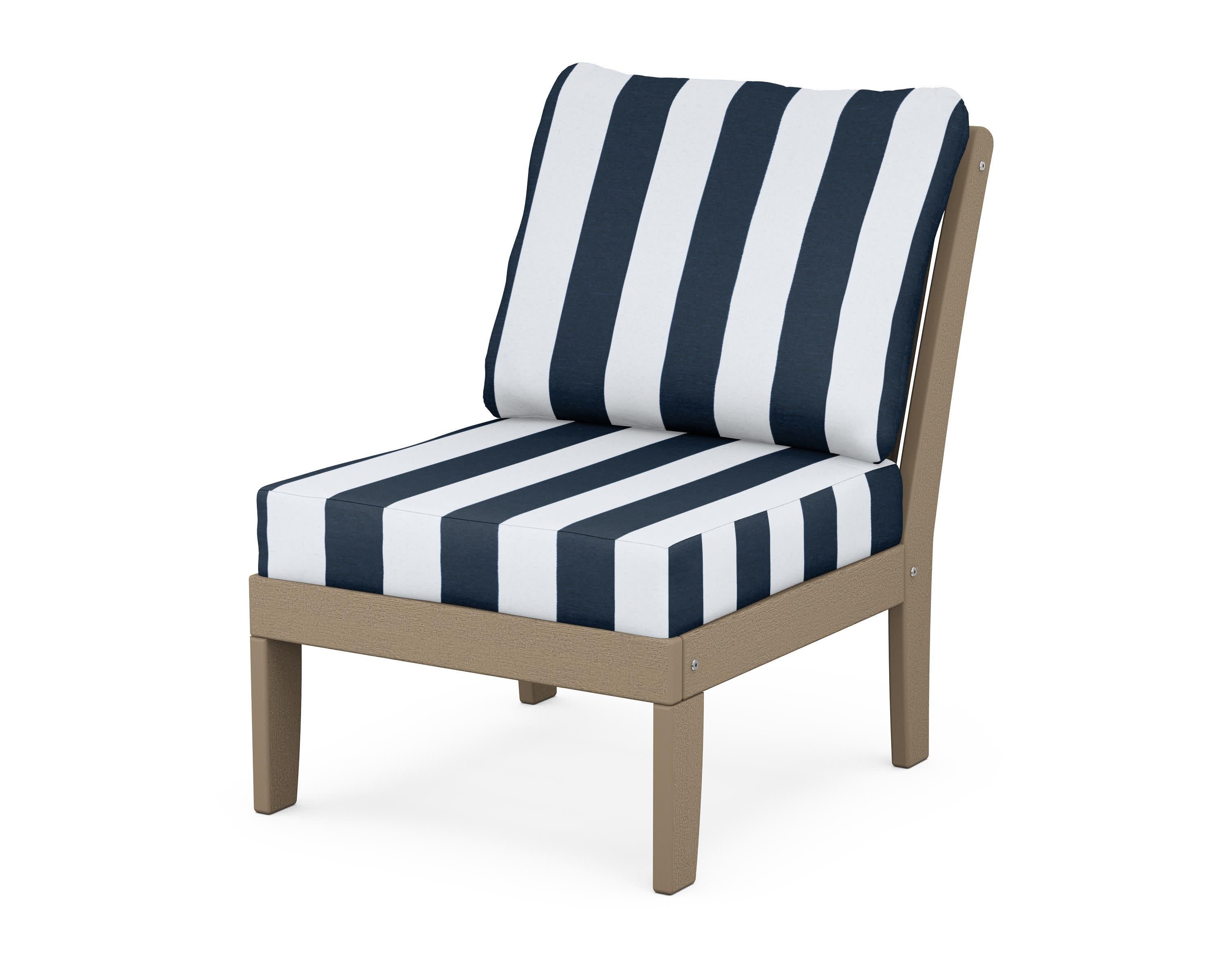 Braxton Modular Armless Chair in Vintage Sahara / Cabana Stripe Marine Indigo