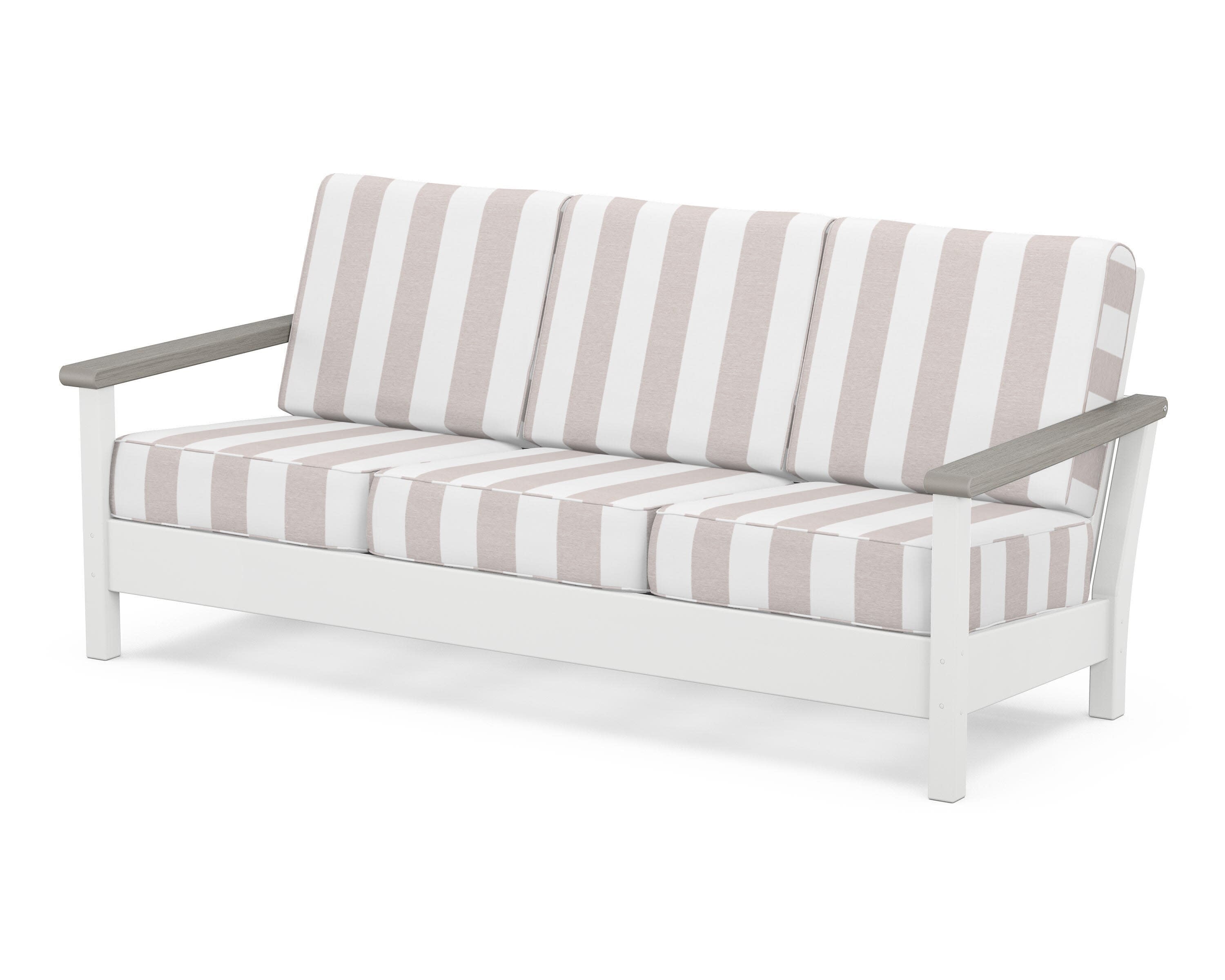 Harbour Deep Seating Sofa in White / Driftwood / Cabana Stripe Dune Burlap