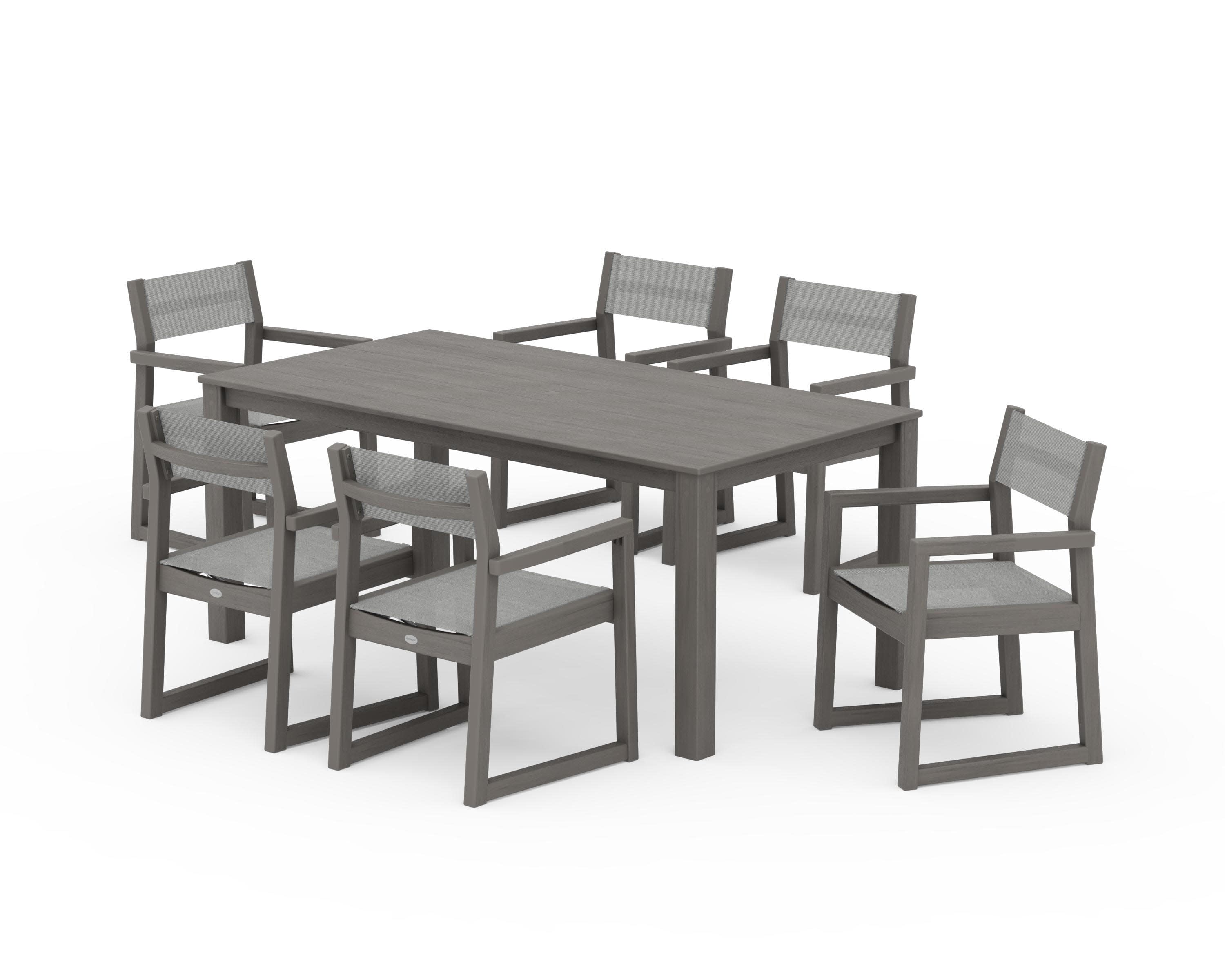 EDGE Sling Arm Chair 7-Piece Parsons Dining Set in Driftwood / Metallic Sling