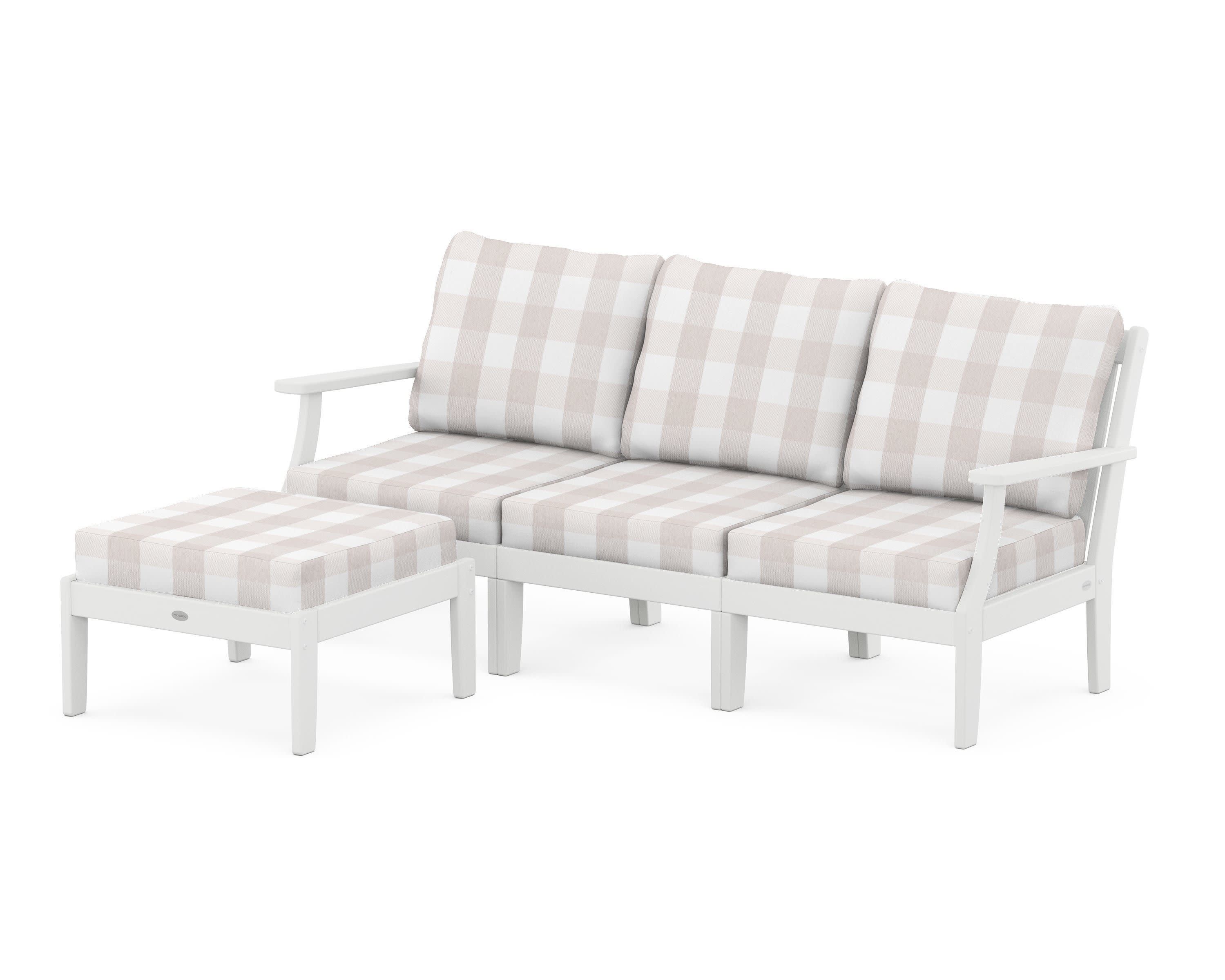 Braxton Modular 4-Piece Deep Seating Set with Ottoman in White / Buffalo Plaid Dune Burlap