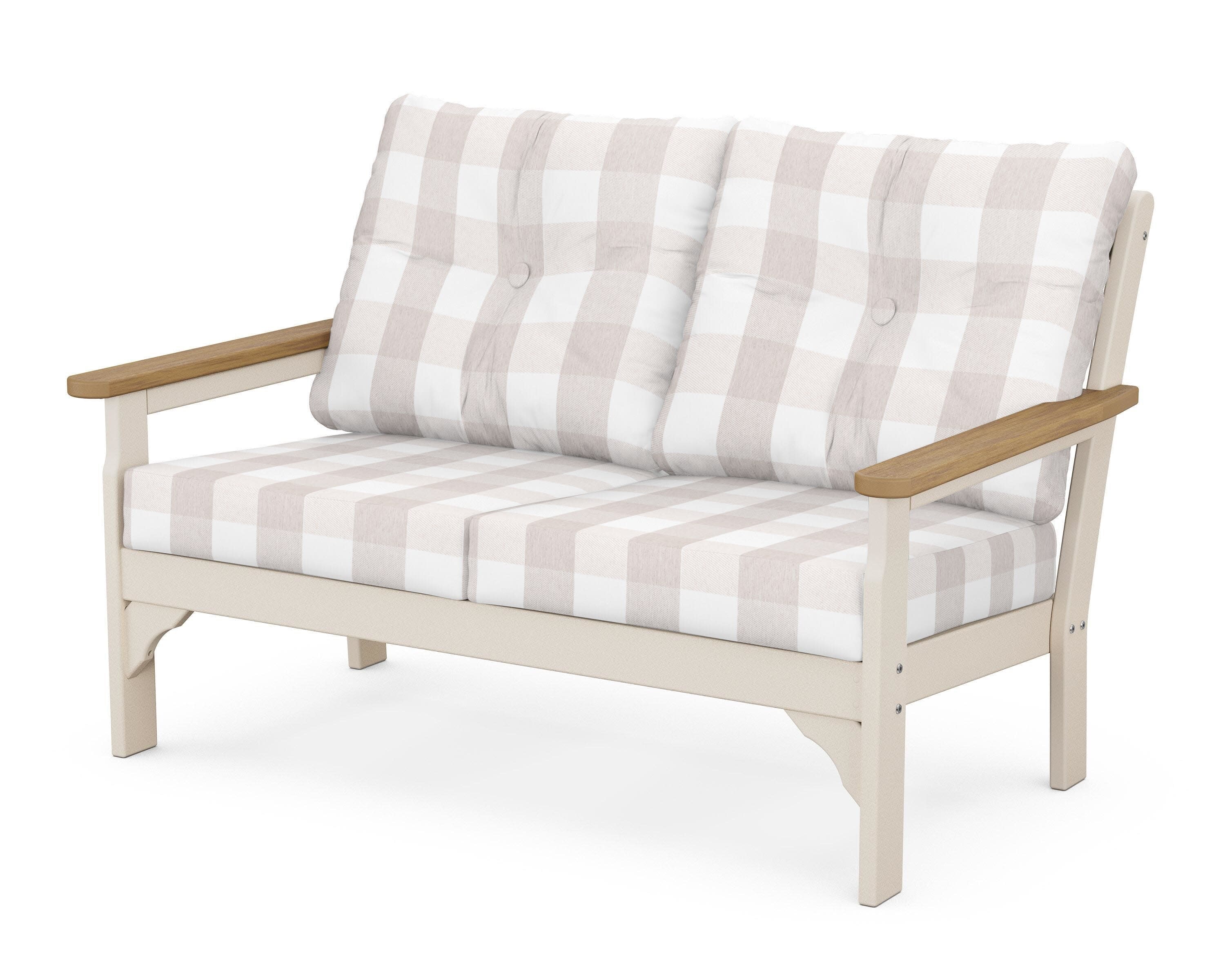 Vineyard Deep Seating Loveseat in Sand / Natural / Buffalo Plaid Dune Burlap
