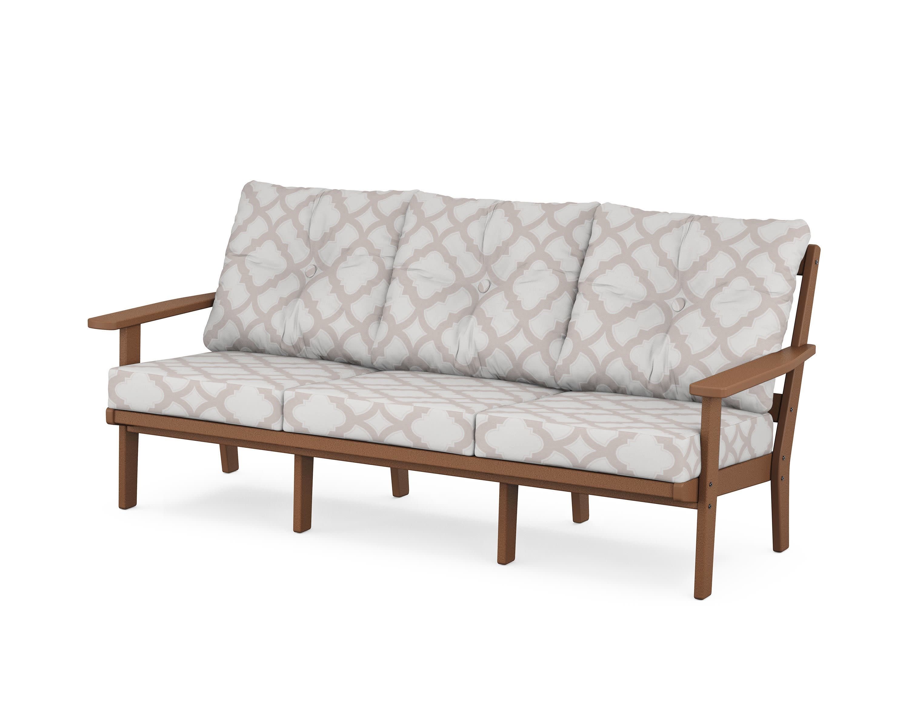 Oxford Deep Seating Sofa in Teak / Trellis Dune Burlap