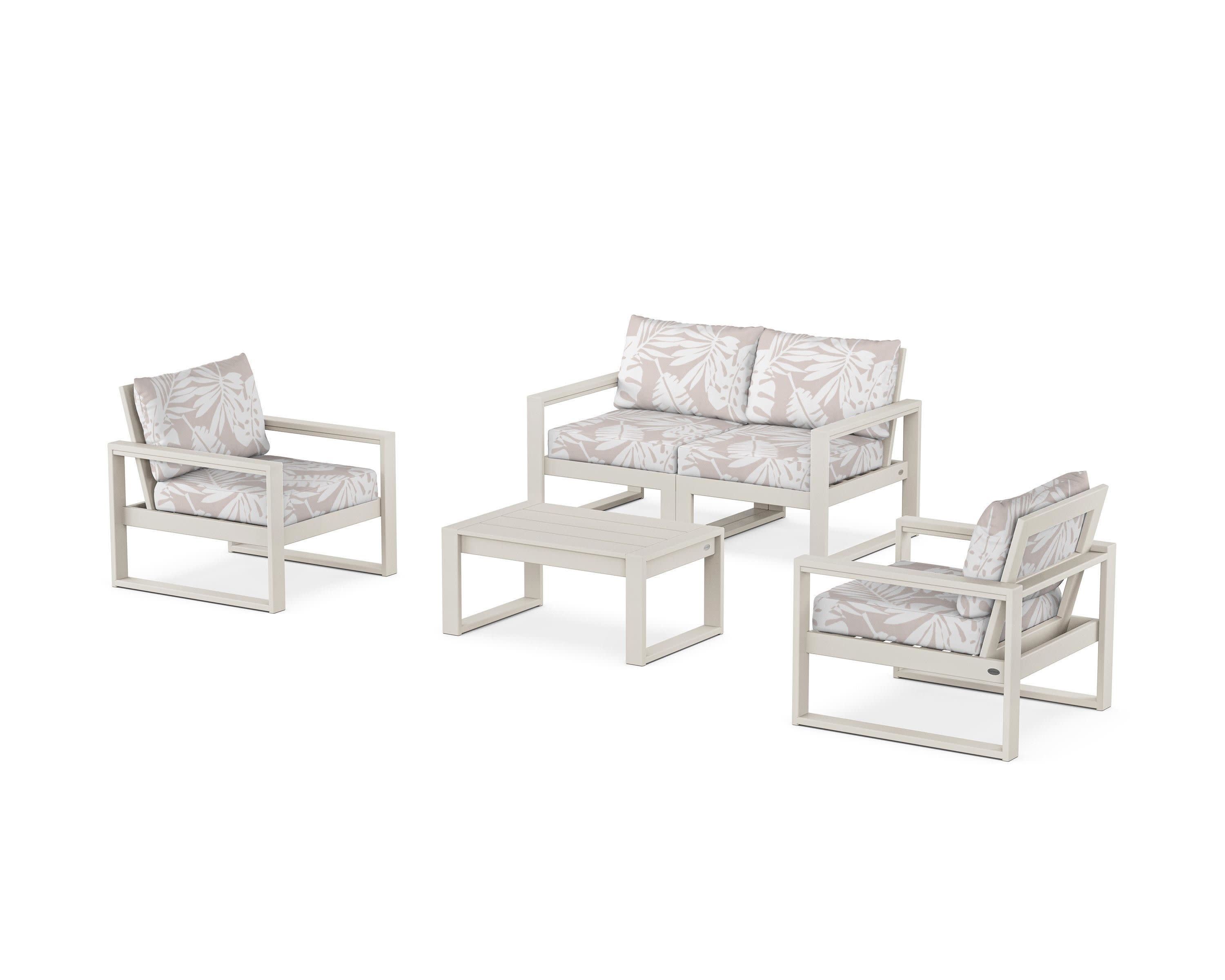 EDGE Sectional 4-Piece Deep Seating Set with Loveseat in Sand / Leaf Dune Burlap