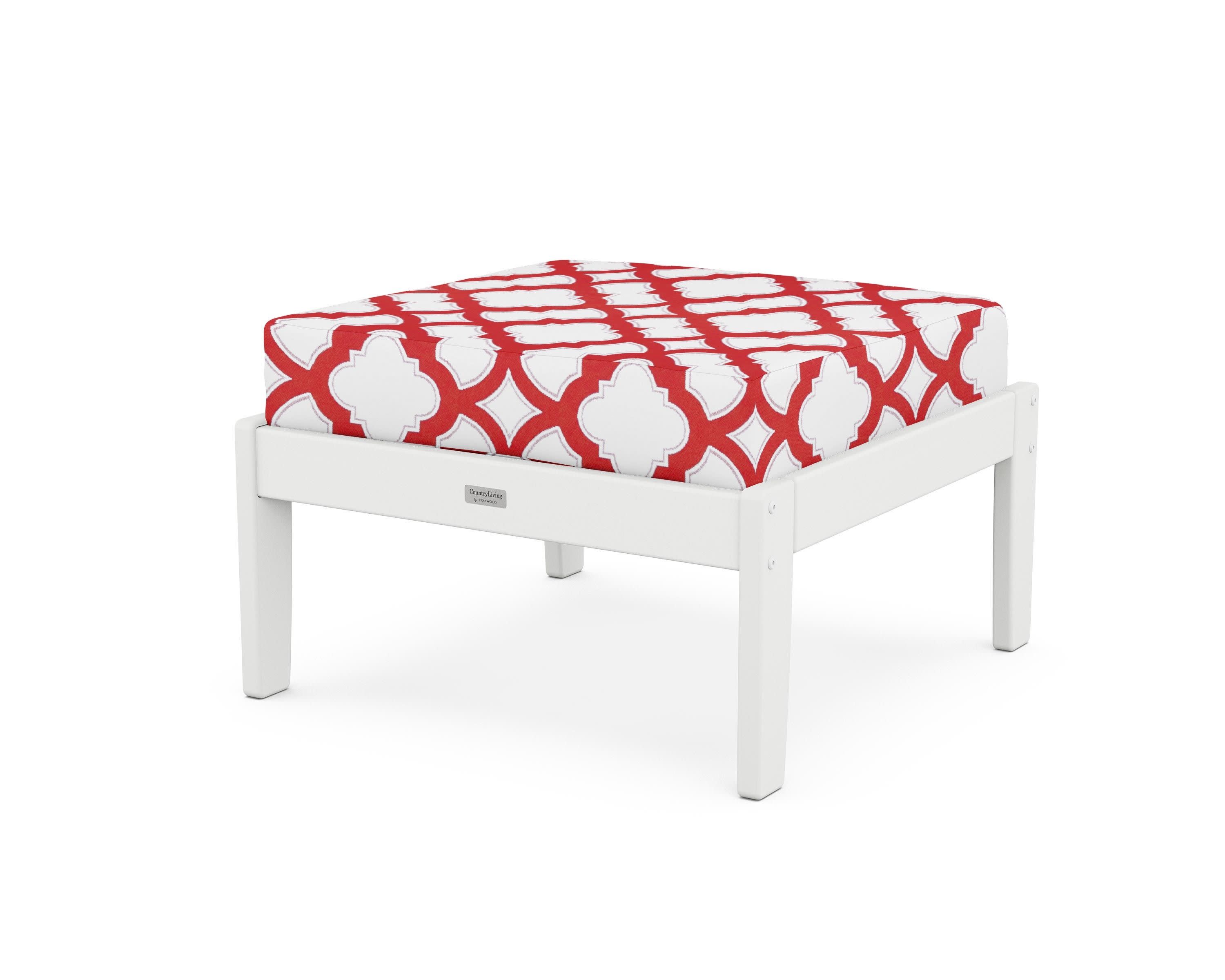 Cottage Deep Seating Ottoman in White / Trellis Crimson