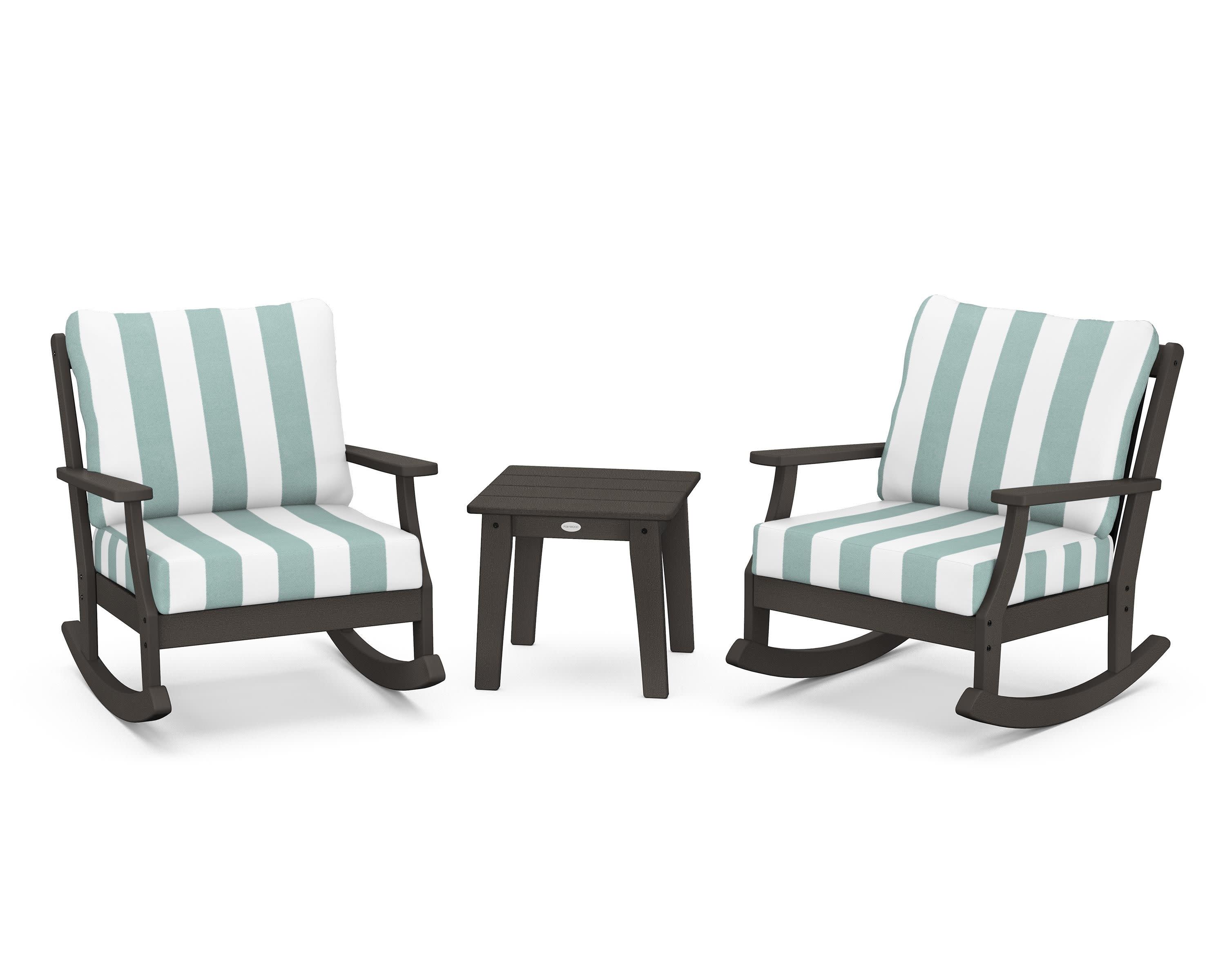 Braxton 3-Piece Deep Seating Rocker Set in Vintage Coffee / Cabana Stripe Glacier Spa