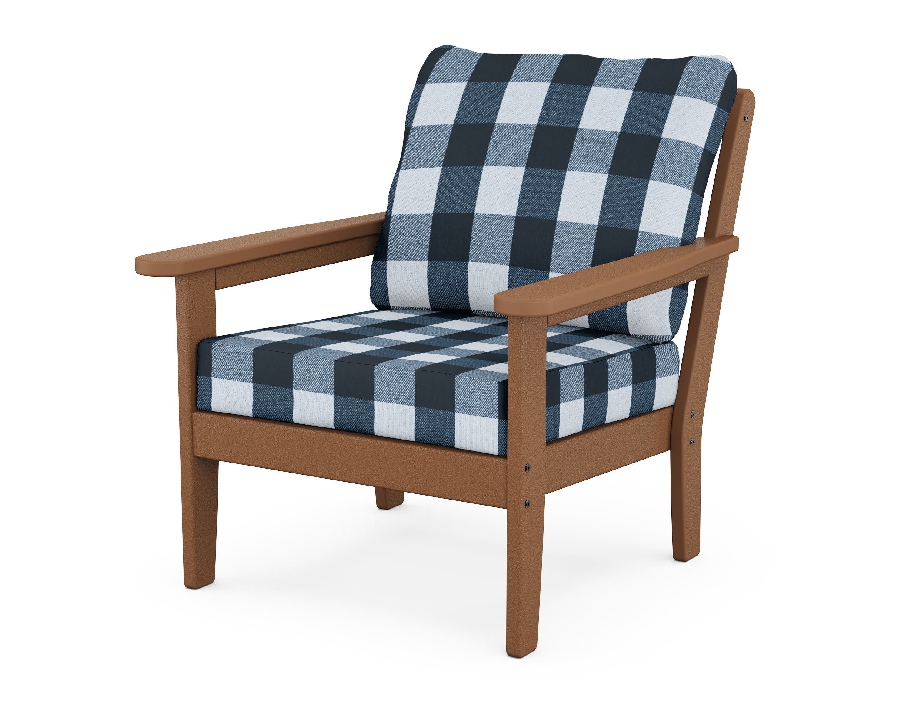 Cottage Deep Seating Chair in Teak / Buffalo Plaid Marine Indigo
