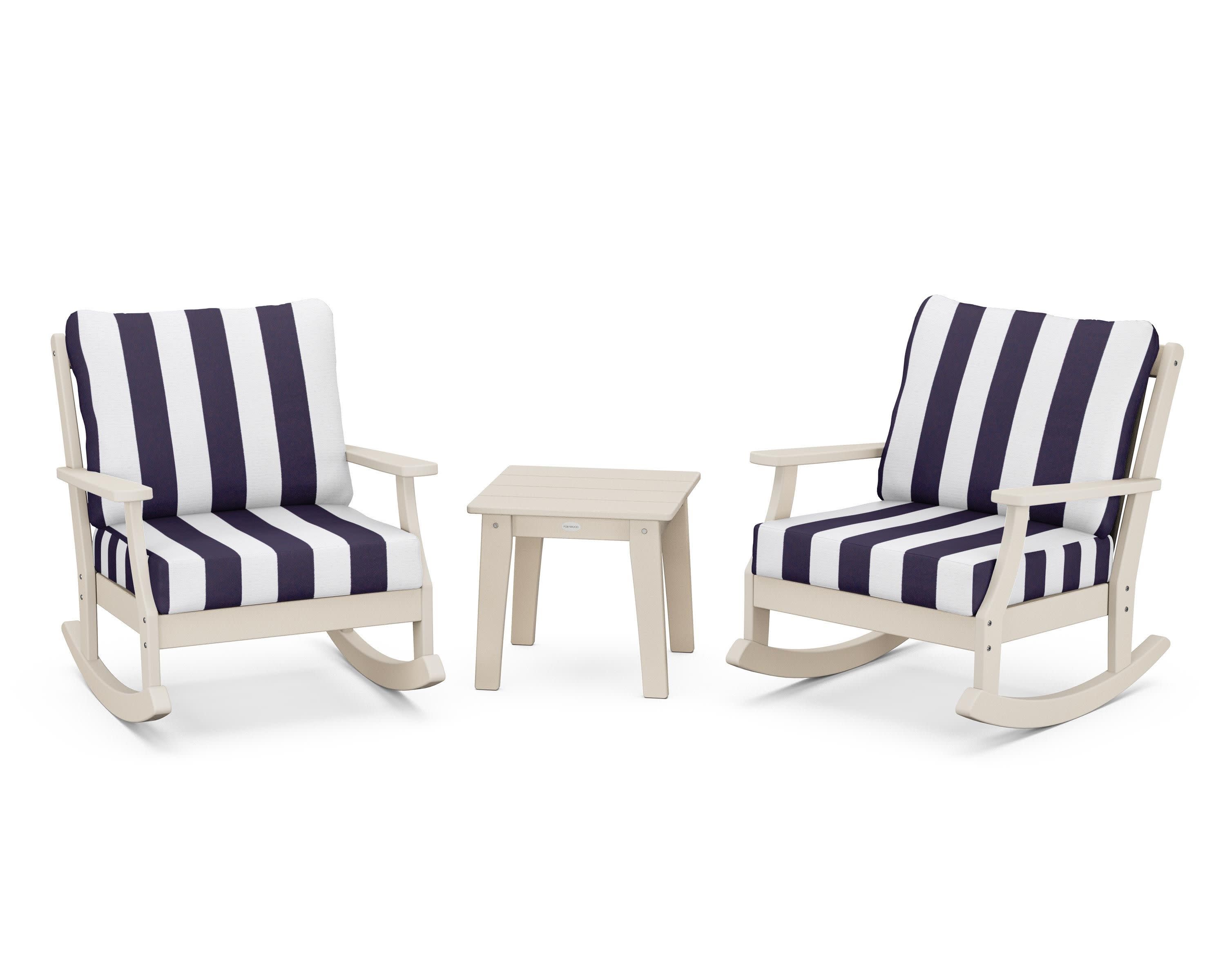 Braxton 3-Piece Deep Seating Rocker Set in Sand / Cabana Stripe Navy