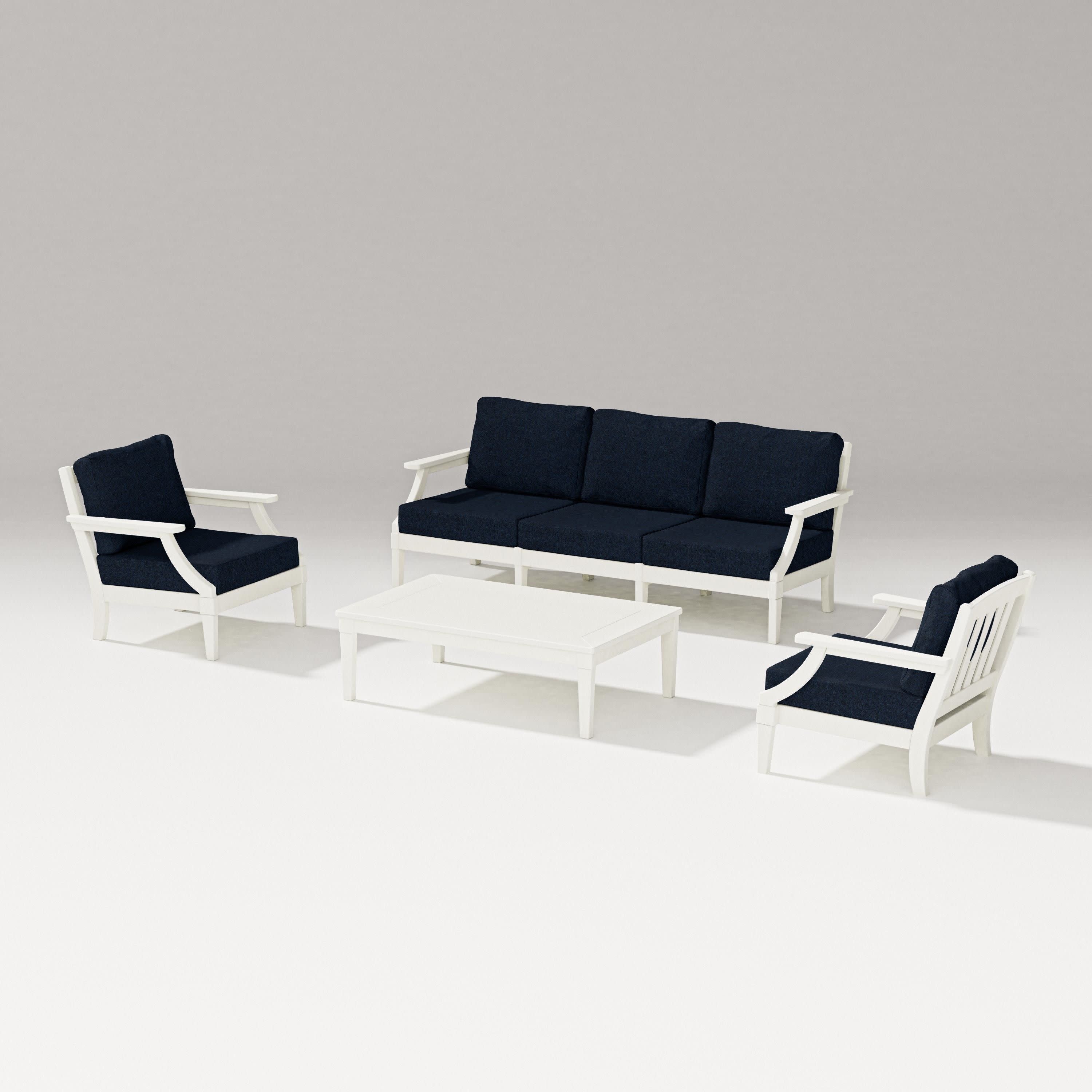 Estate 4-Piece Lounge Sofa Set in Vintage White / Marine Indigo