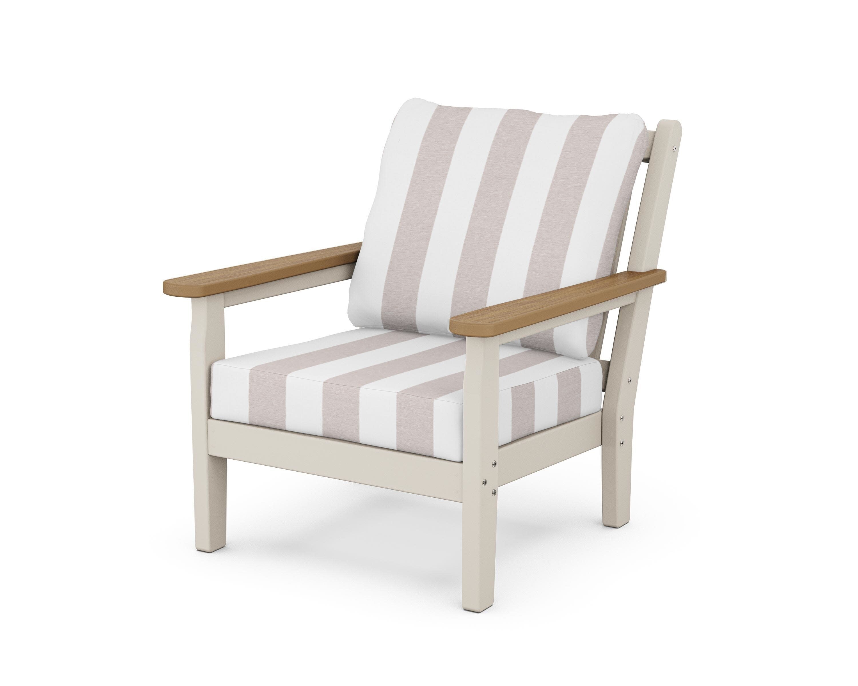 Chippendale Deep Seating Chair in Sand / Natural / Cabana Stripe Dune Burlap