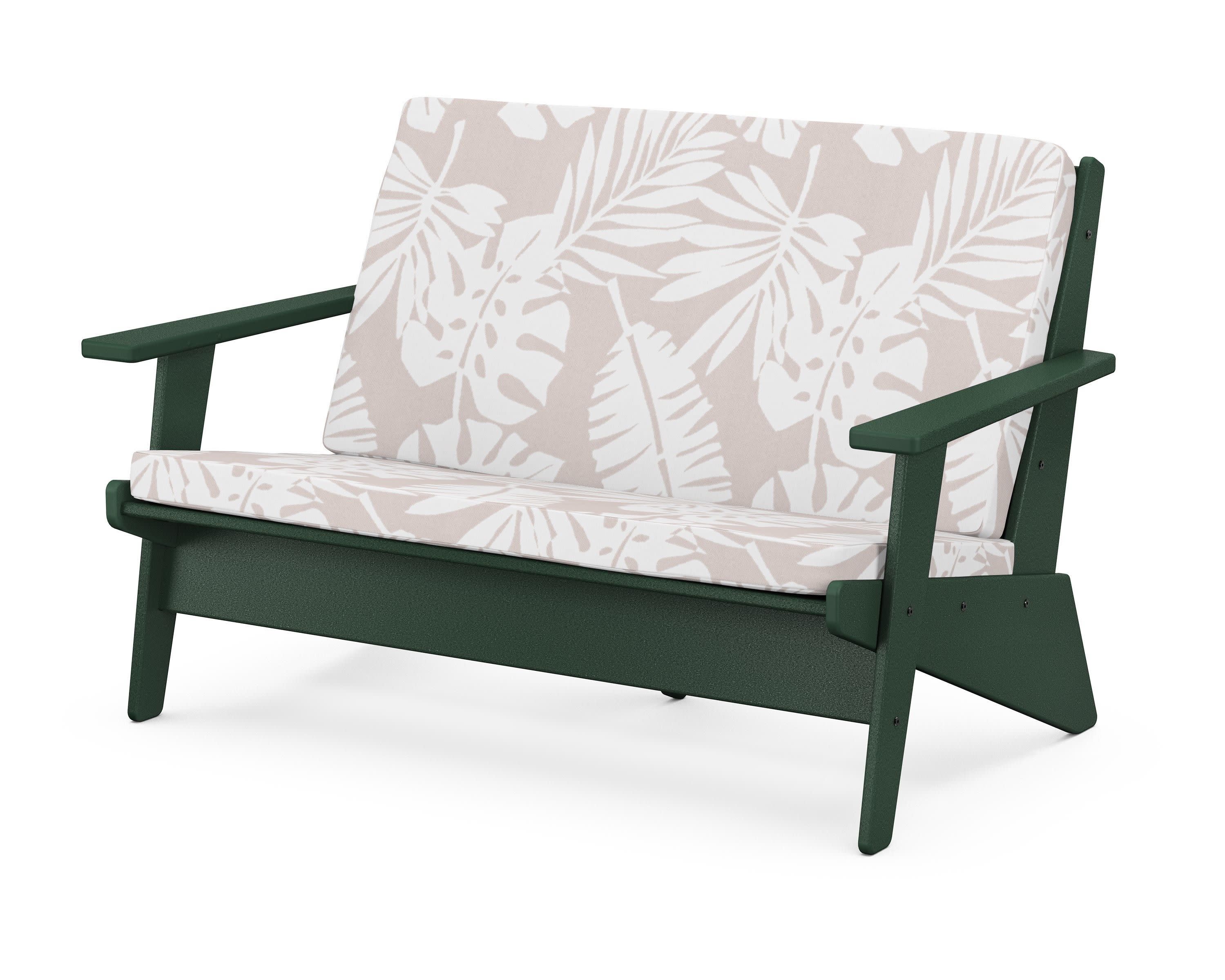 Riviera Modern Lounge Loveseat in Green / Leaf Dune Burlap