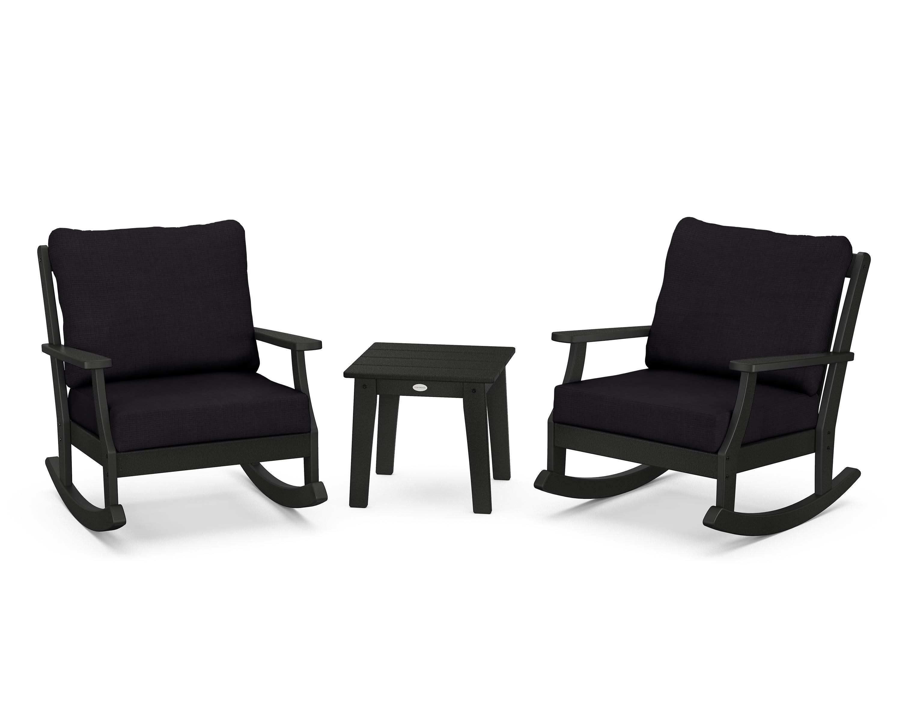 Braxton 3-Piece Deep Seating Rocker Set in Black / Midnight Linen