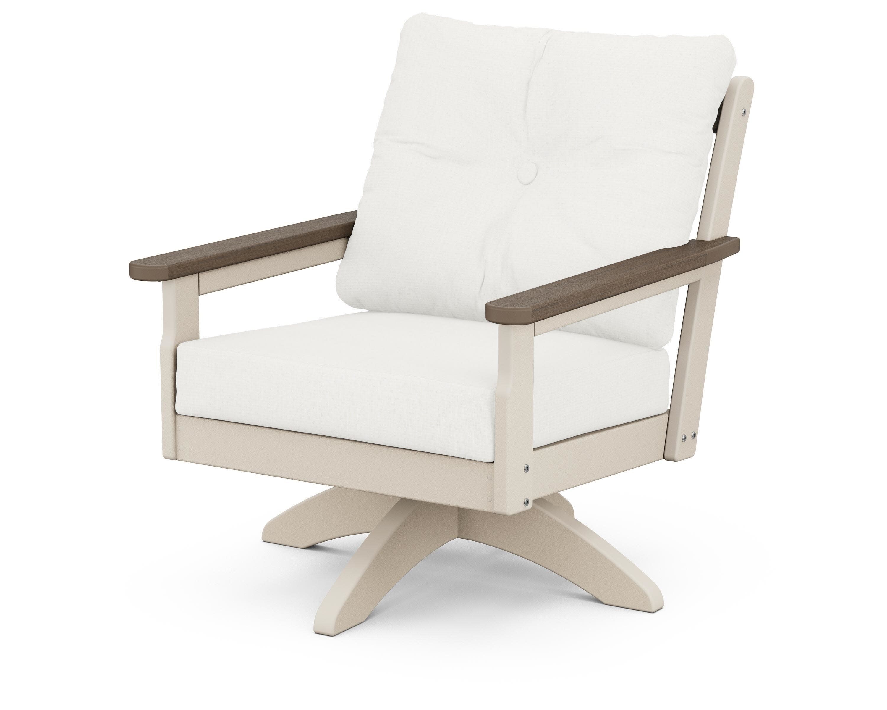 Vineyard Deep Seating Swivel Chair in Sand / Kona / Natural Linen
