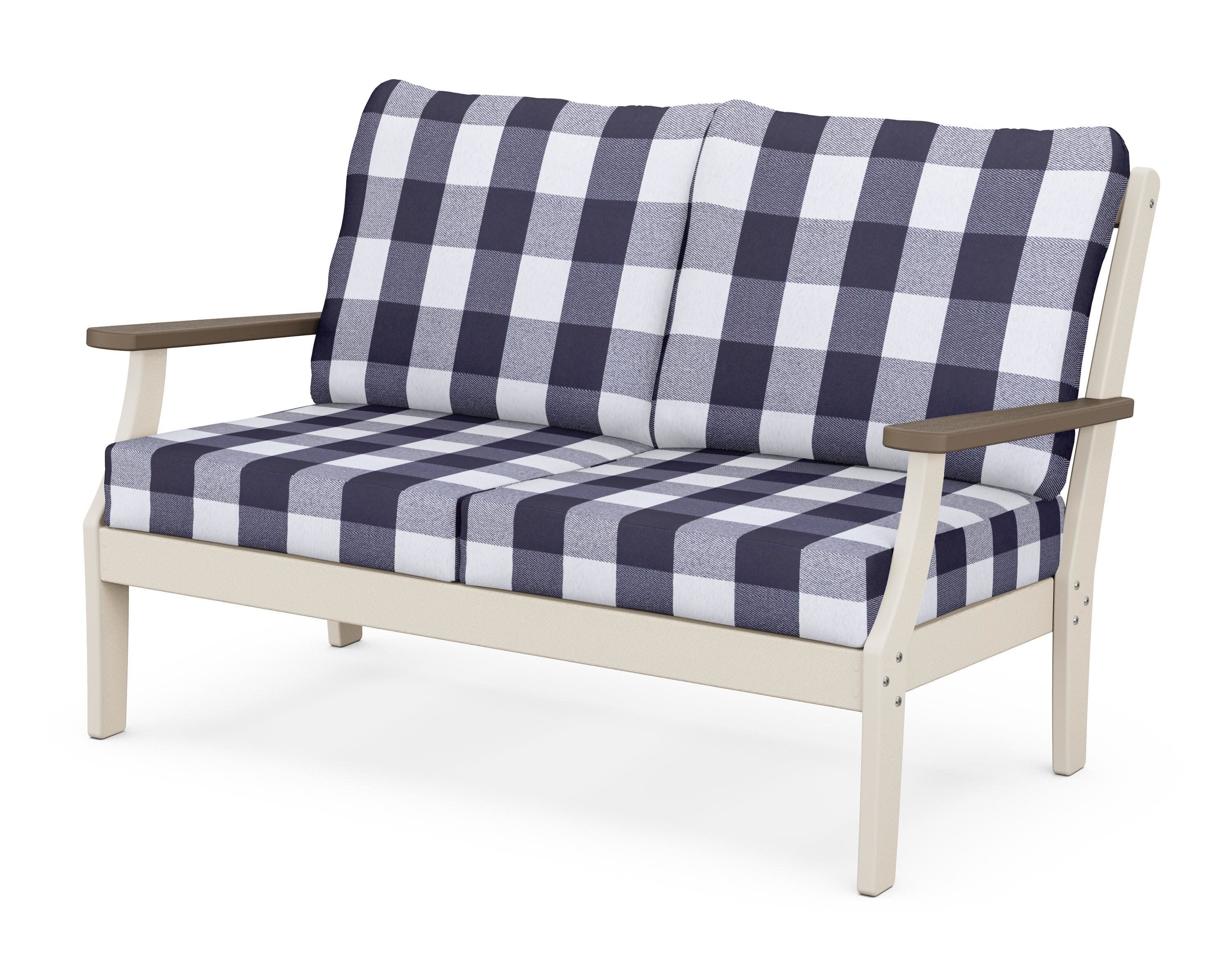 Braxton Deep Seating Loveseat in Sand / Kona / Buffalo Plaid Navy
