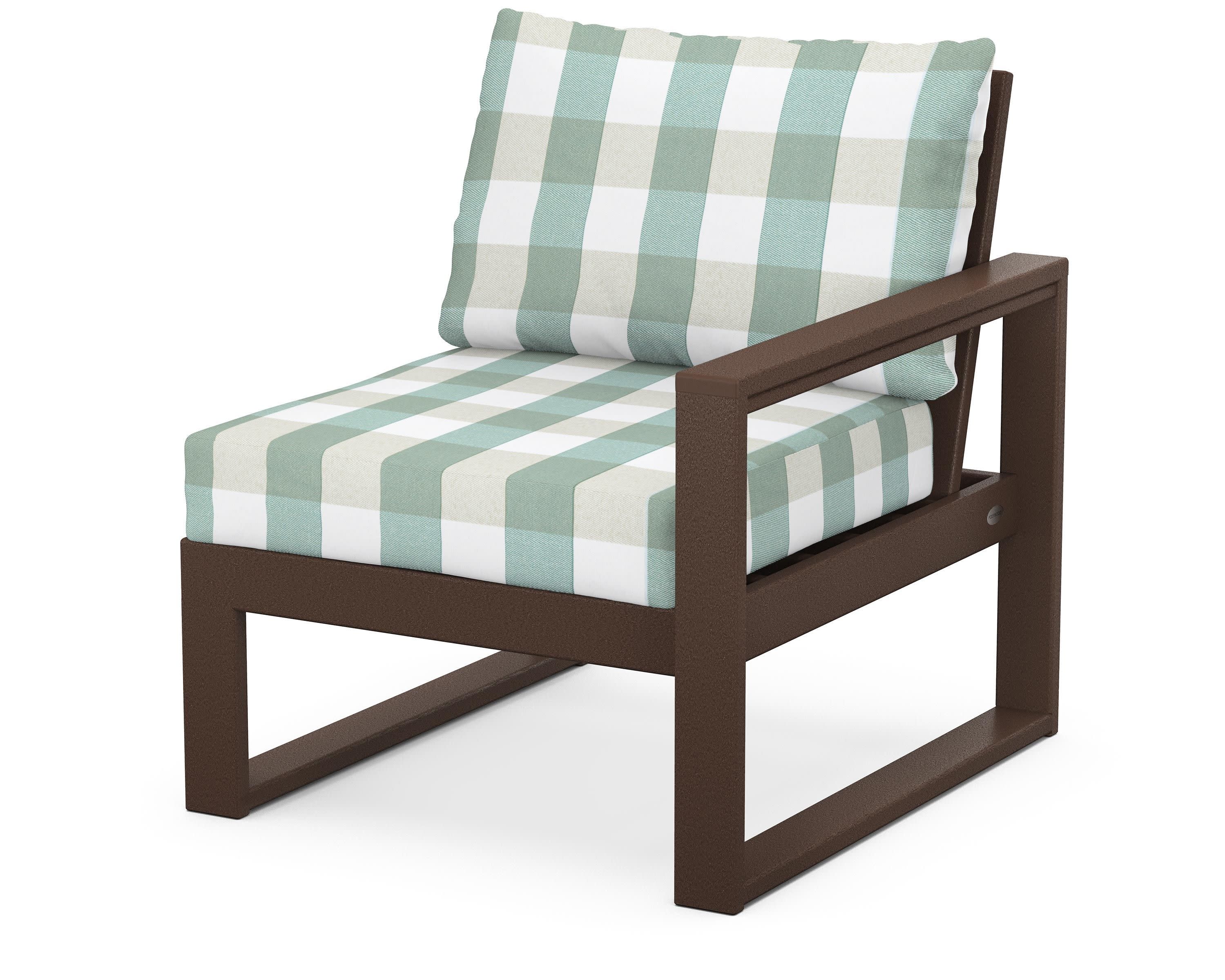 EDGE Modular Right Arm Chair in Mahogany / Buffalo Plaid Glacier Spa