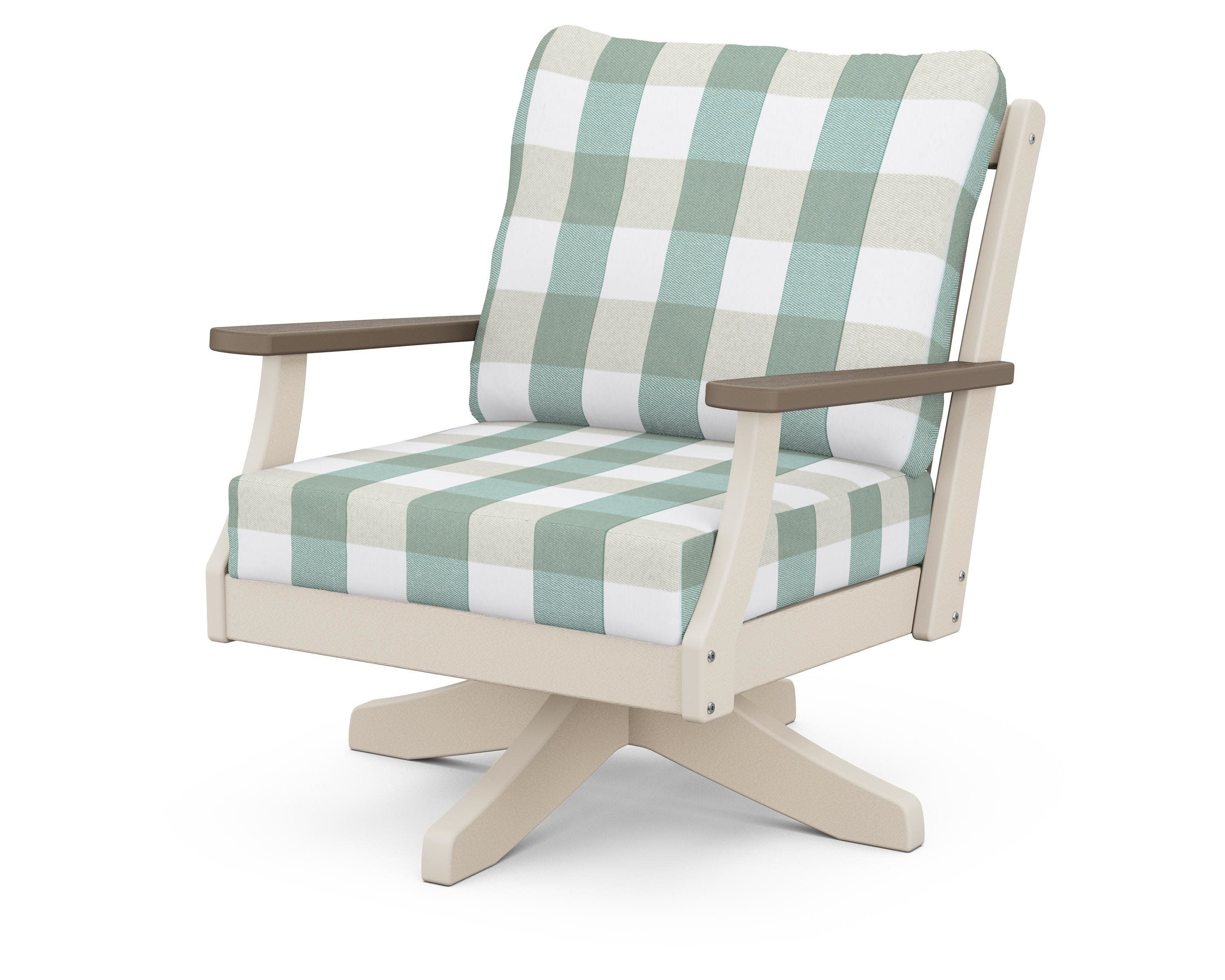 Braxton Deep Seating Swivel Chair in Sand / Kona / Buffalo Plaid Glacier Spa