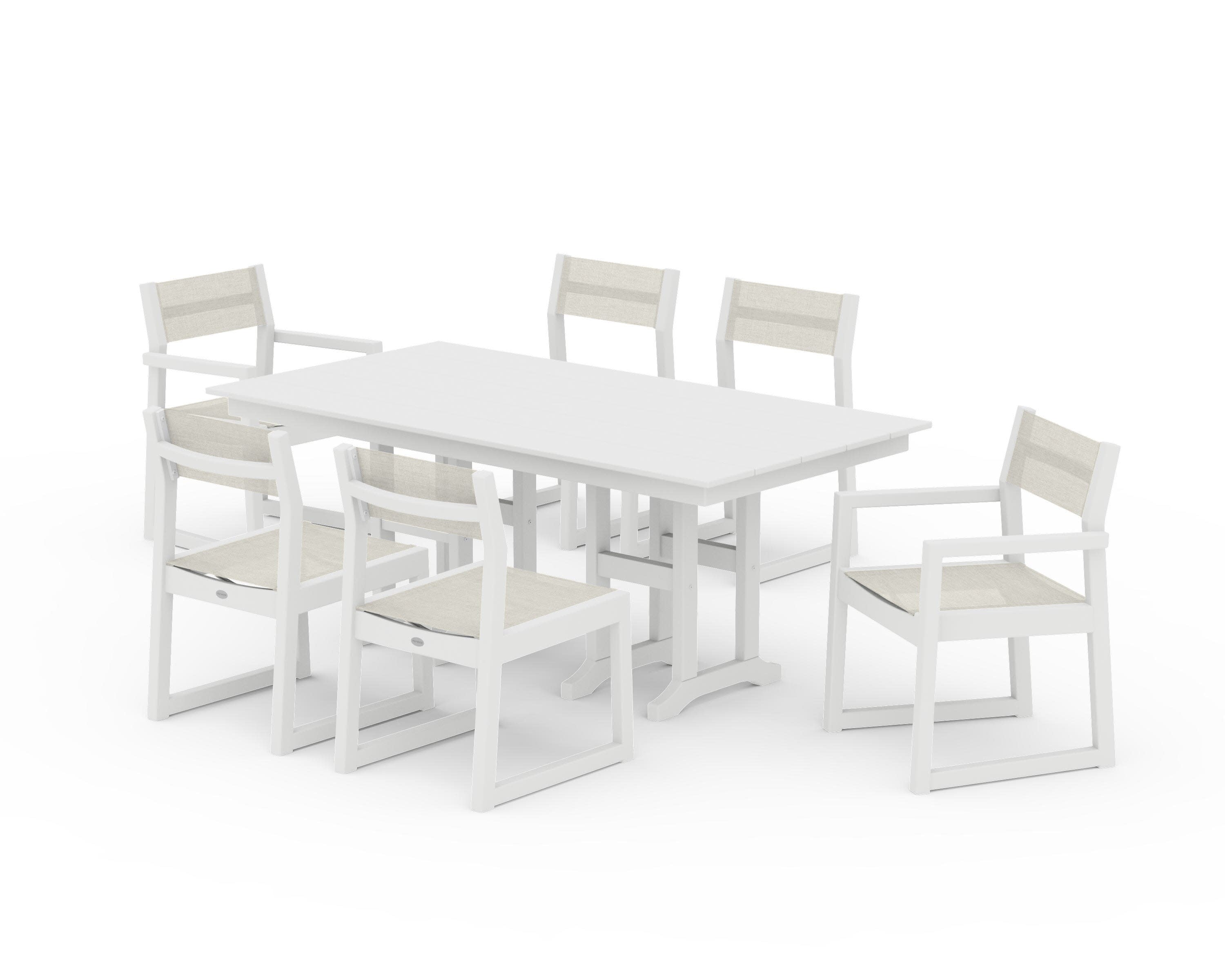 EDGE Sling 7-Piece Farmhouse Dining Set in White / Parchment Sling
