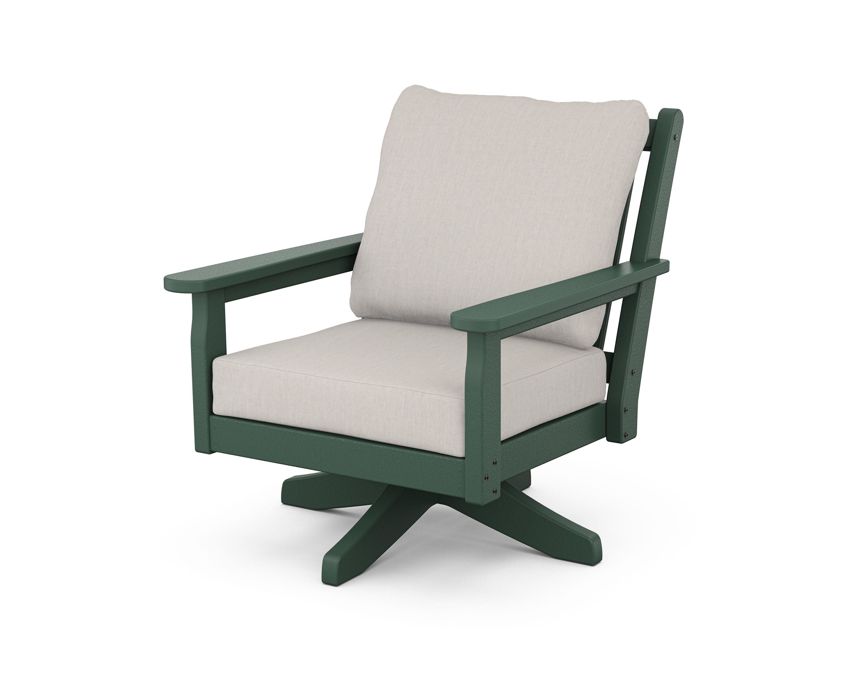 Chippendale Deep Seating Swivel Chair in Green / Cast Ash