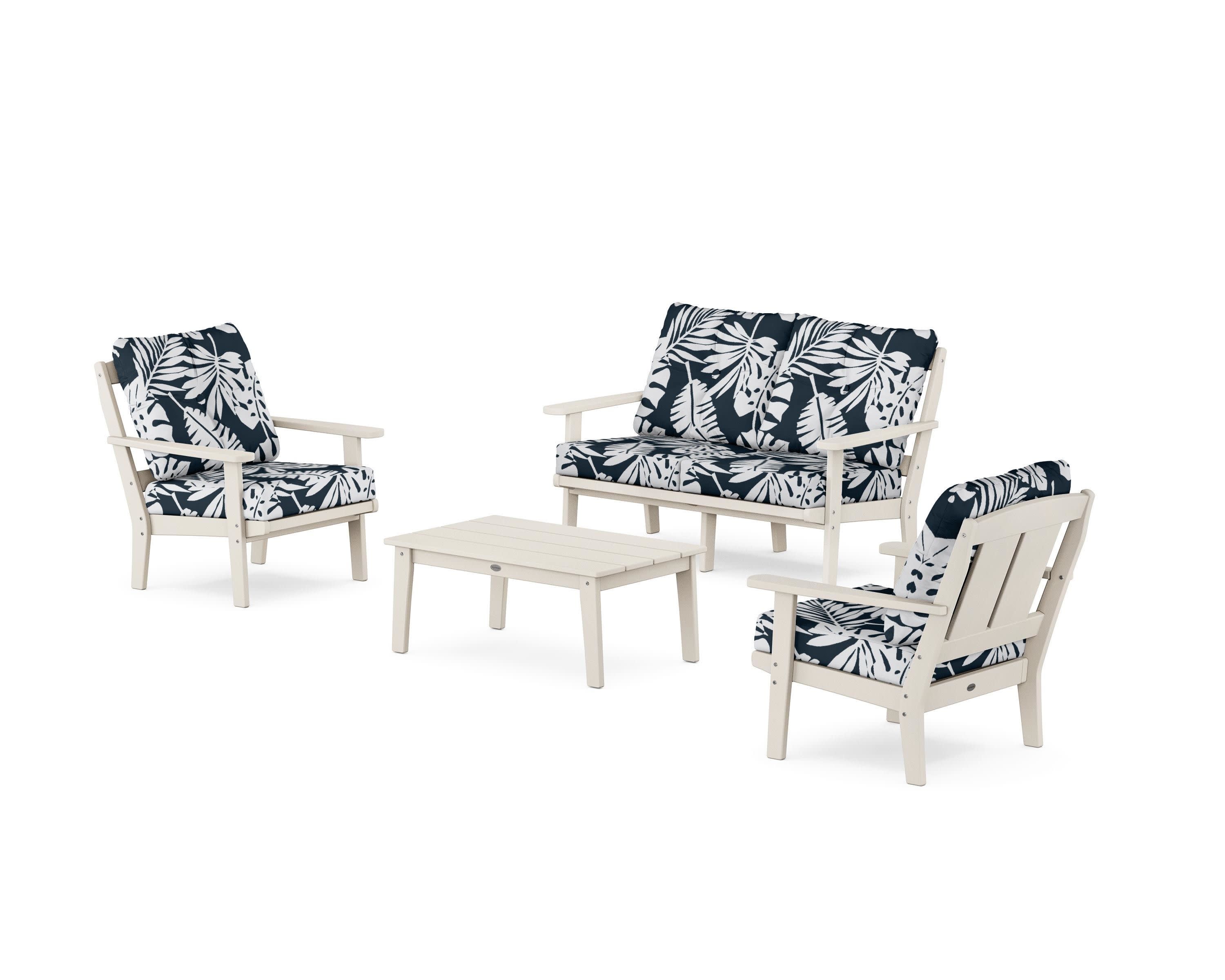 Mission 4-Piece Deep Seating Set with Loveseat in Sand / Leaf Marine Indigo