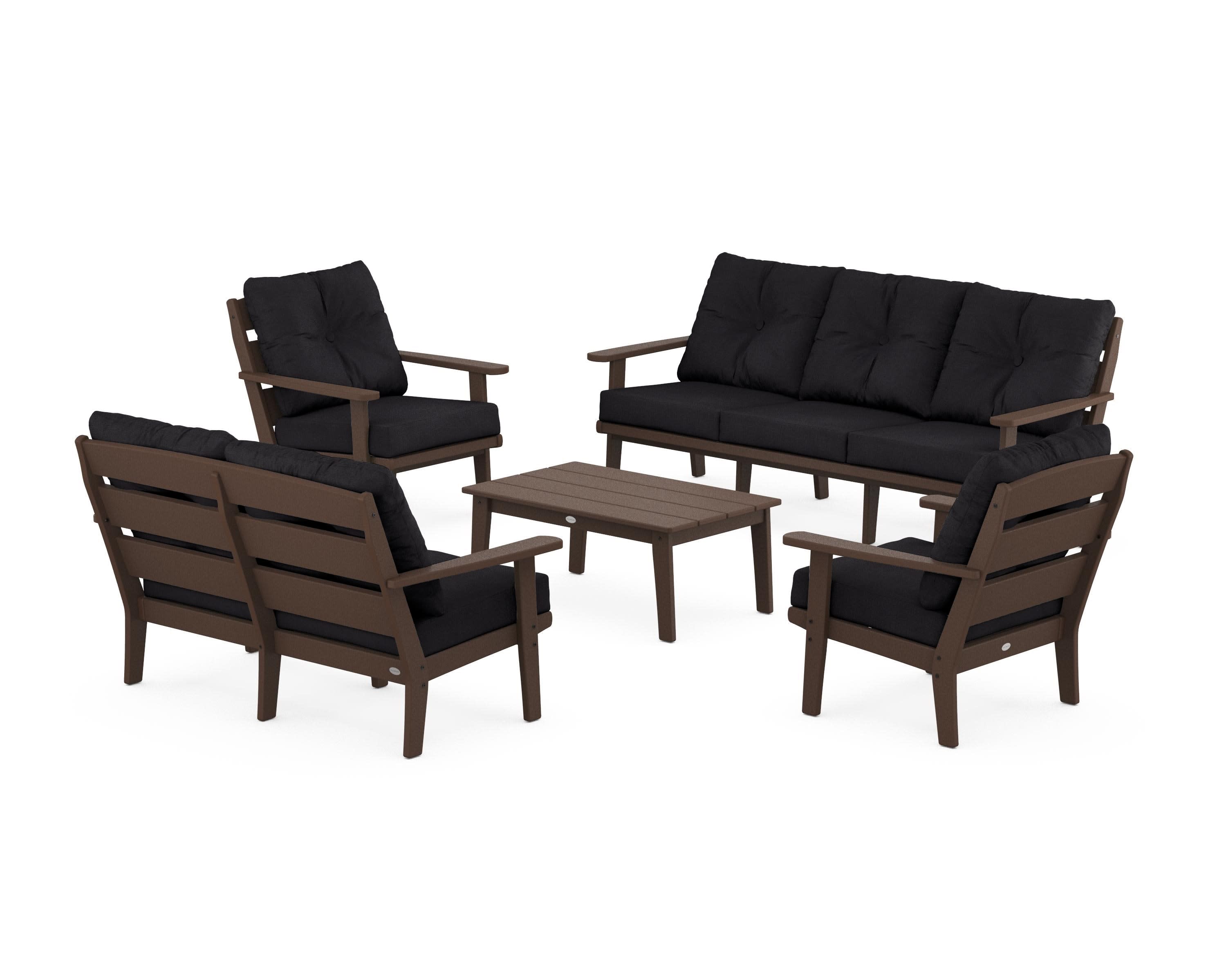 Lakeside 5-Piece Lounge Sofa Set in Mahogany / Midnight Linen