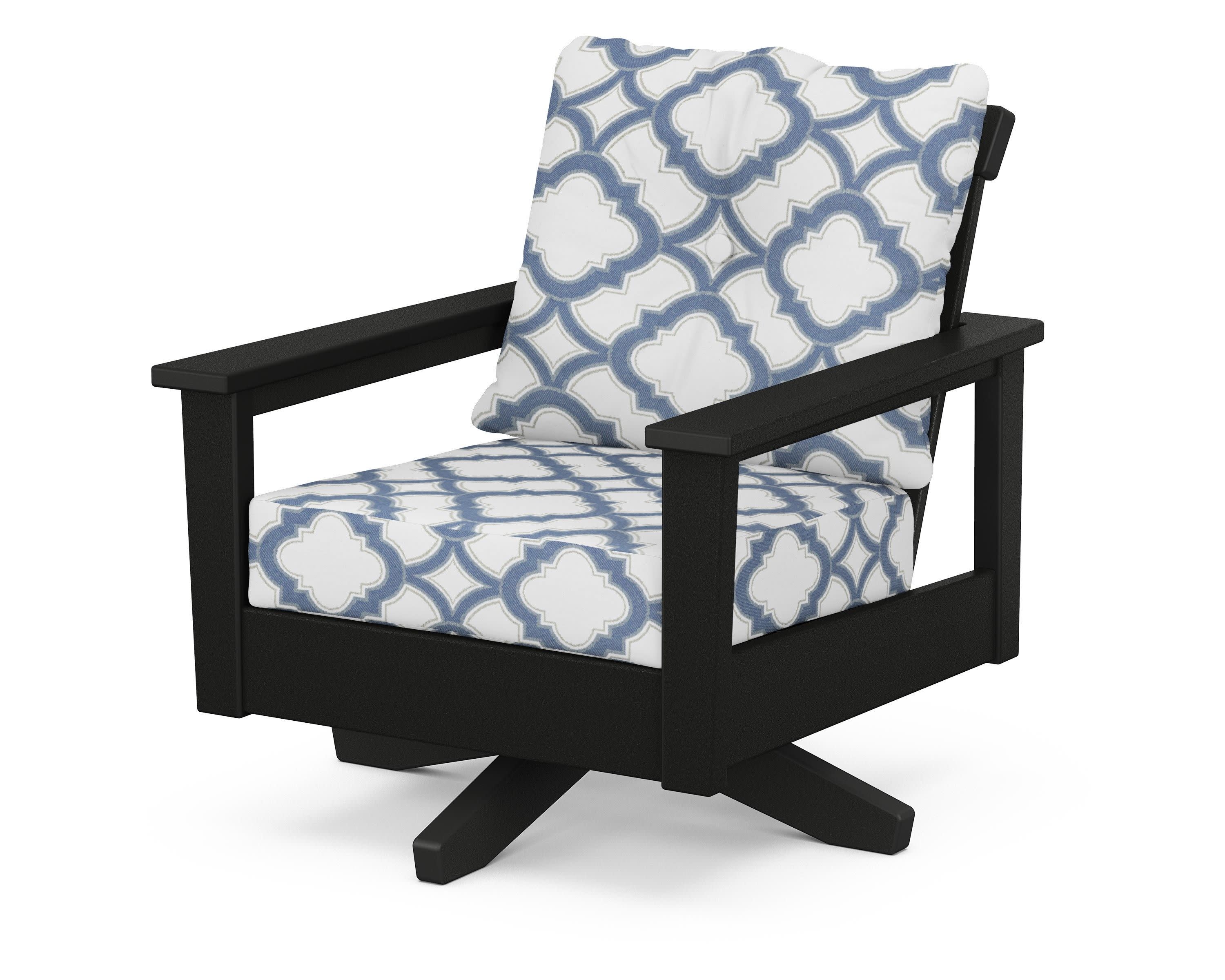 Prescott Deep Seating Swivel Chair in Black / Trellis Sky Blue
