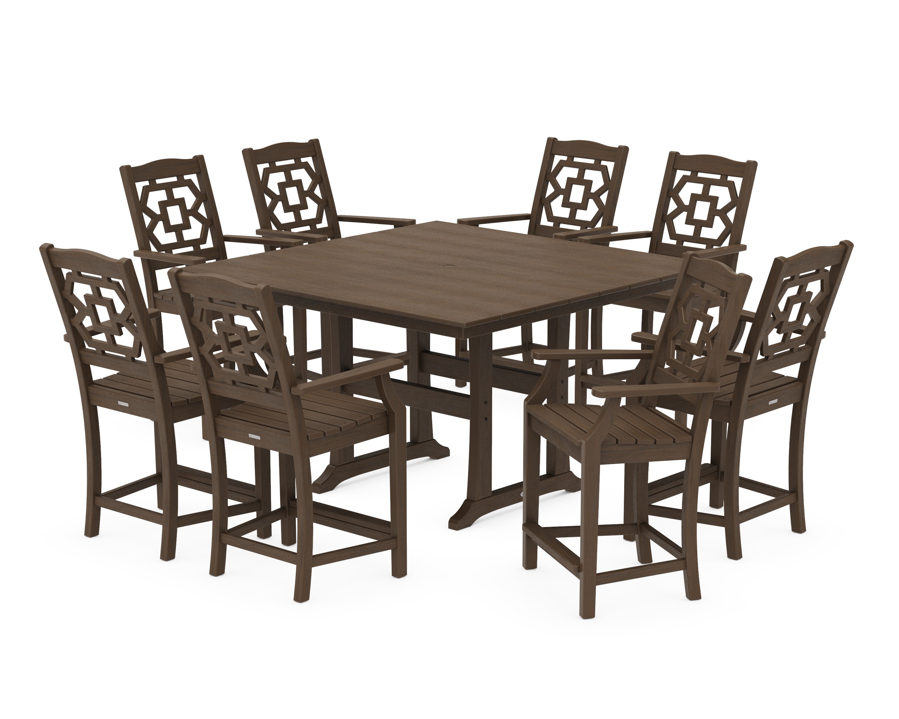 Chinoiserie 9-Piece Square Farmhouse Counter Set with Trestle Legs in Kona