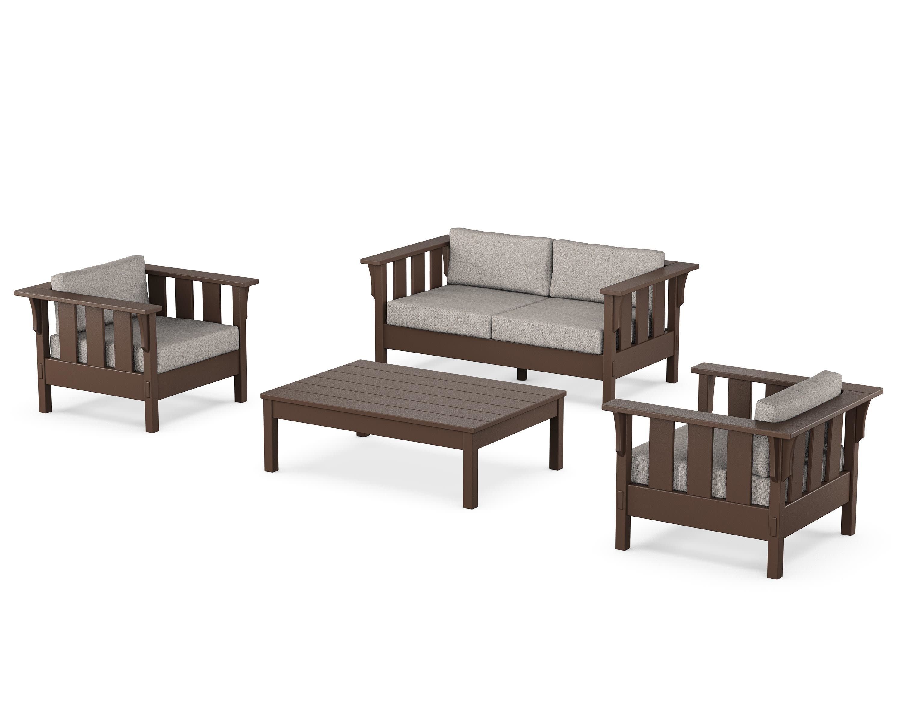 Acadia 4-Piece Deep Seating Set with Loveseat in Mahogany / Weathered Tweed