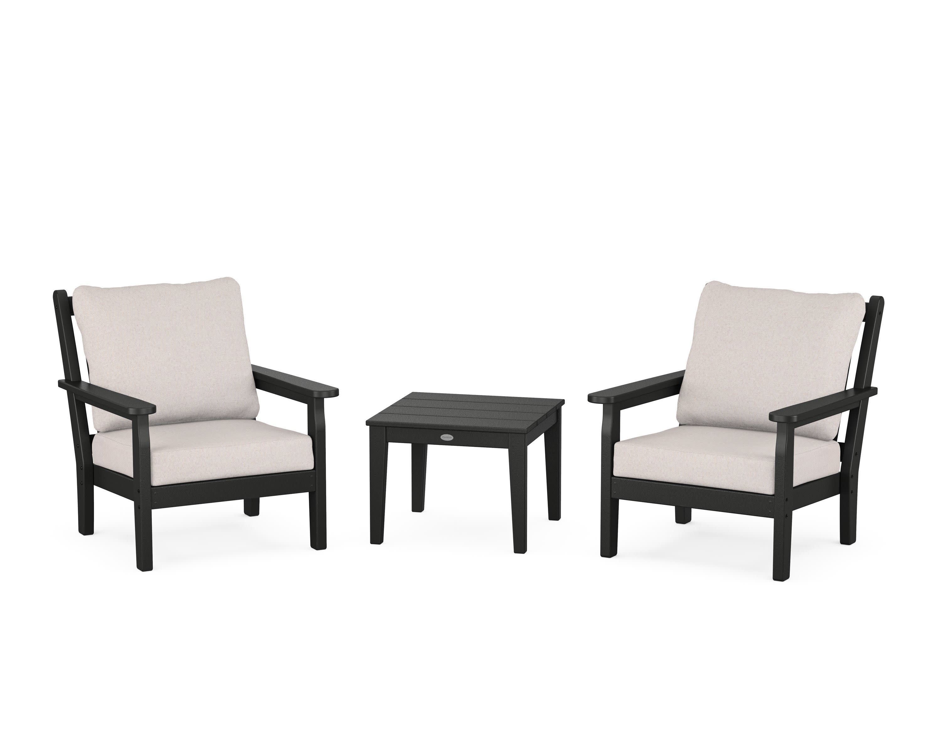 Chippendale 3-Piece Deep Seating Set in Black / Dune Burlap