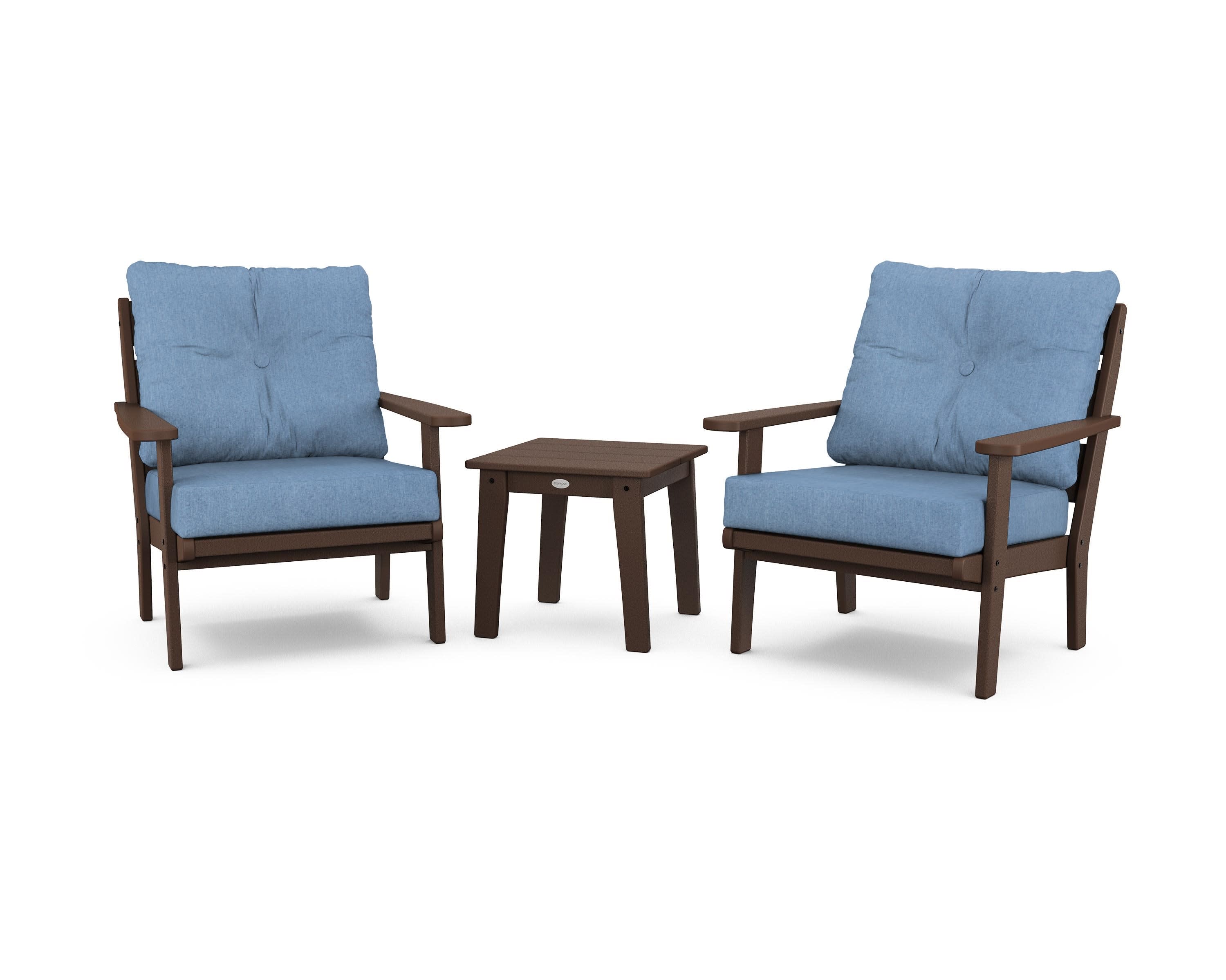 Lakeside 3-Piece Deep Seating Chair Set in Mahogany / Sky Blue