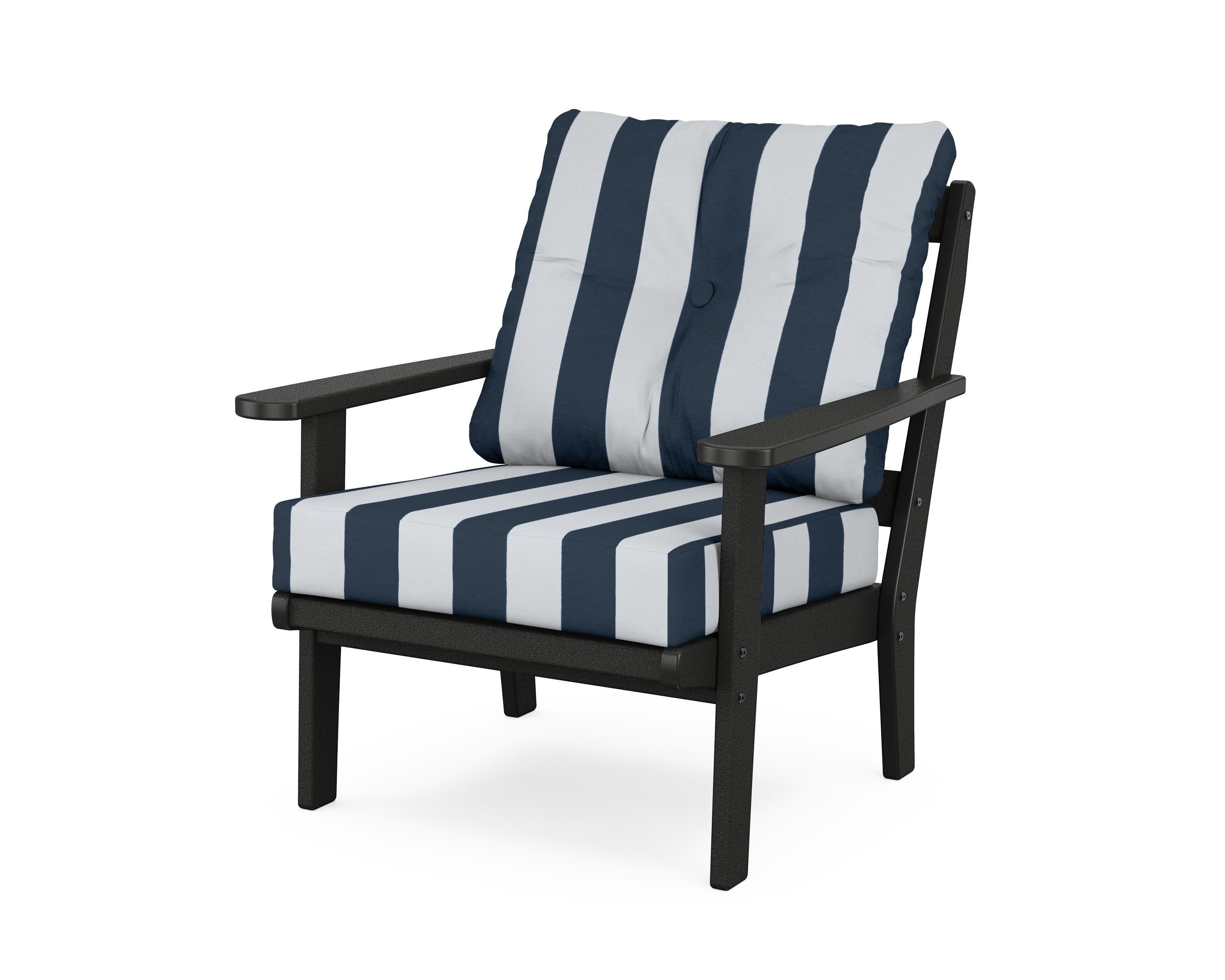 Mission Deep Seating Chair in Black / Cabana Stripe Marine Indigo