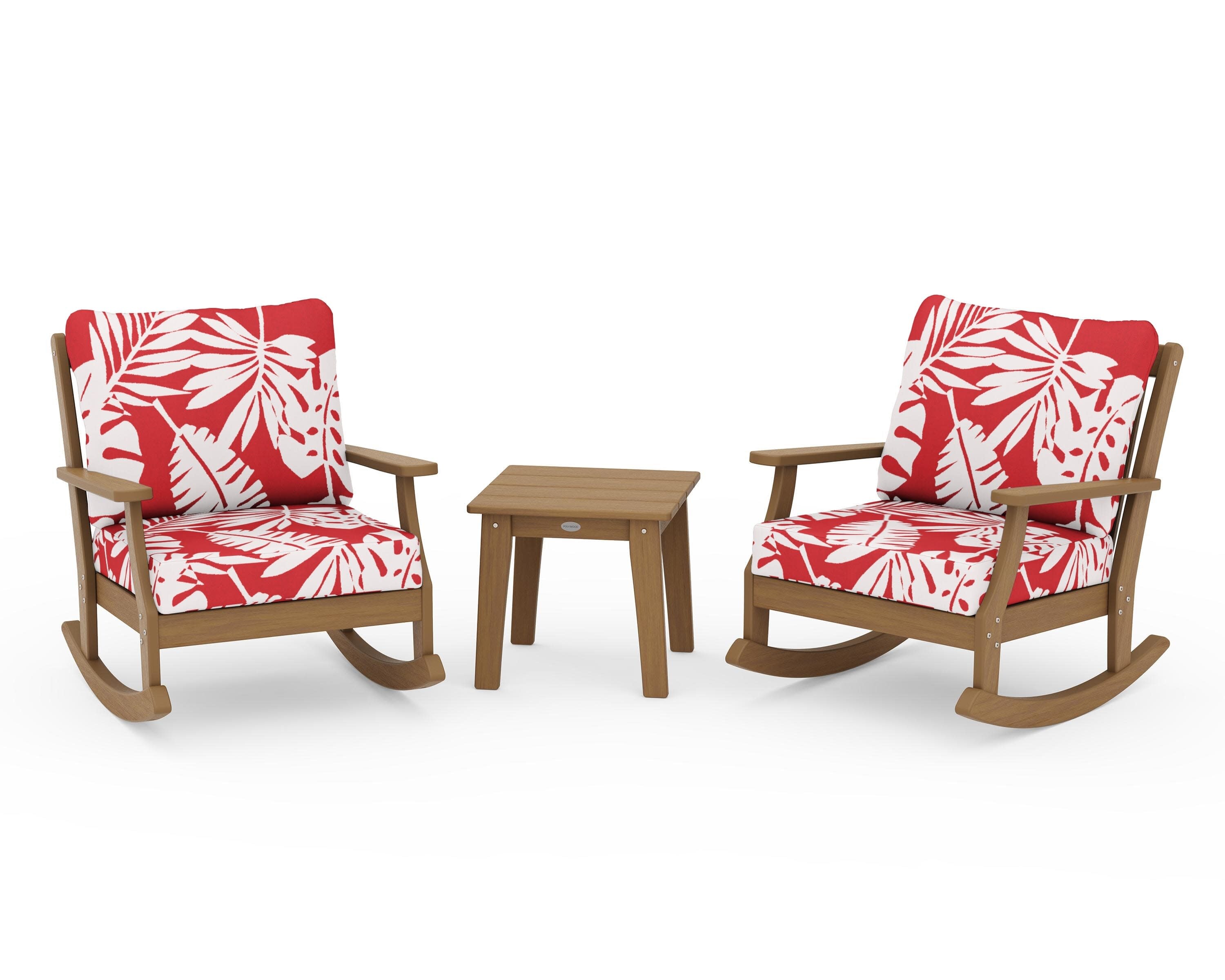 Braxton 3-Piece Deep Seating Rocker Set in Natural / Leaf Crimson