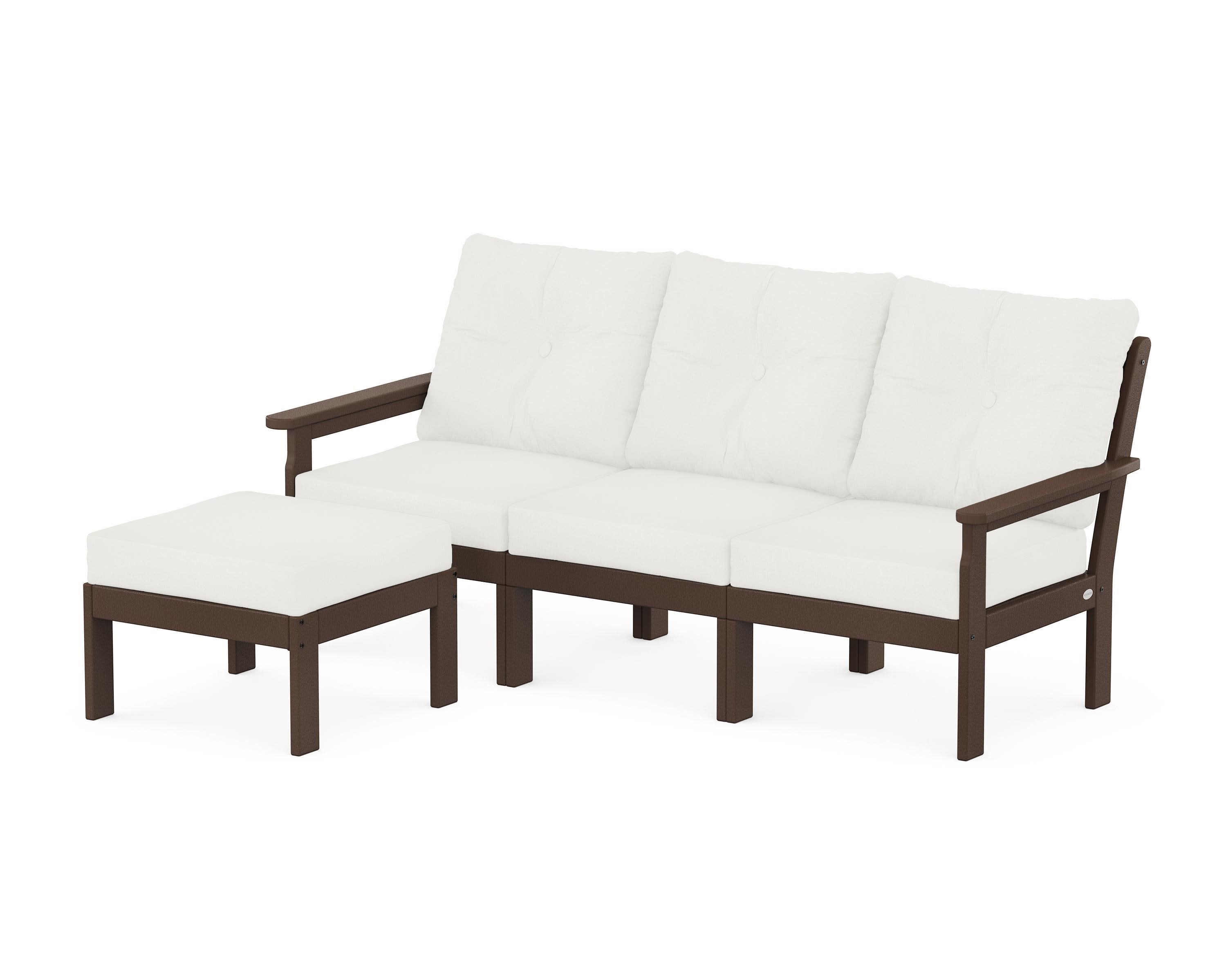 Vineyard 4-Piece Sectional with Ottoman in Mahogany / Natural Linen