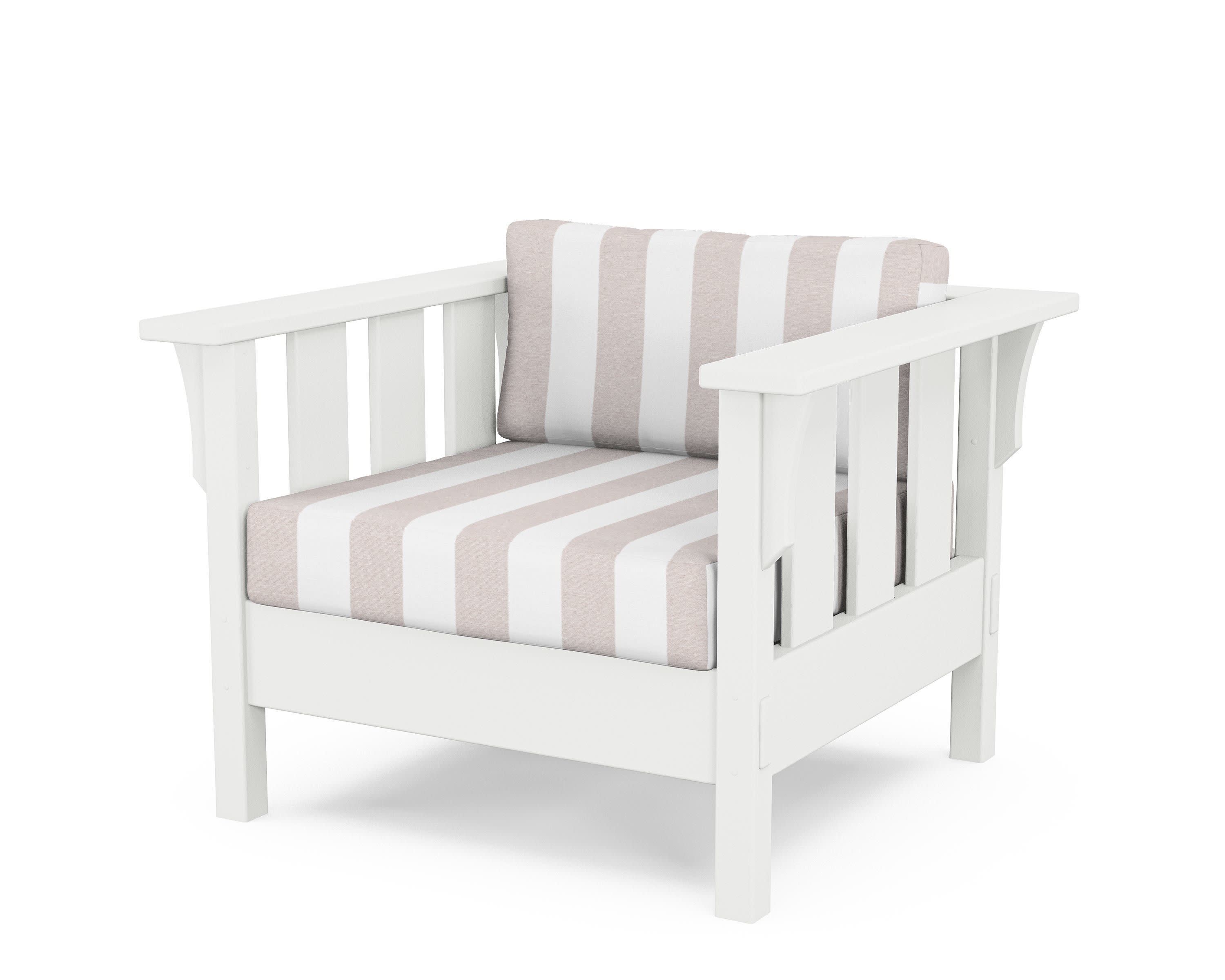 Acadia Deep Seating Chair in White / Cabana Stripe Dune Burlap