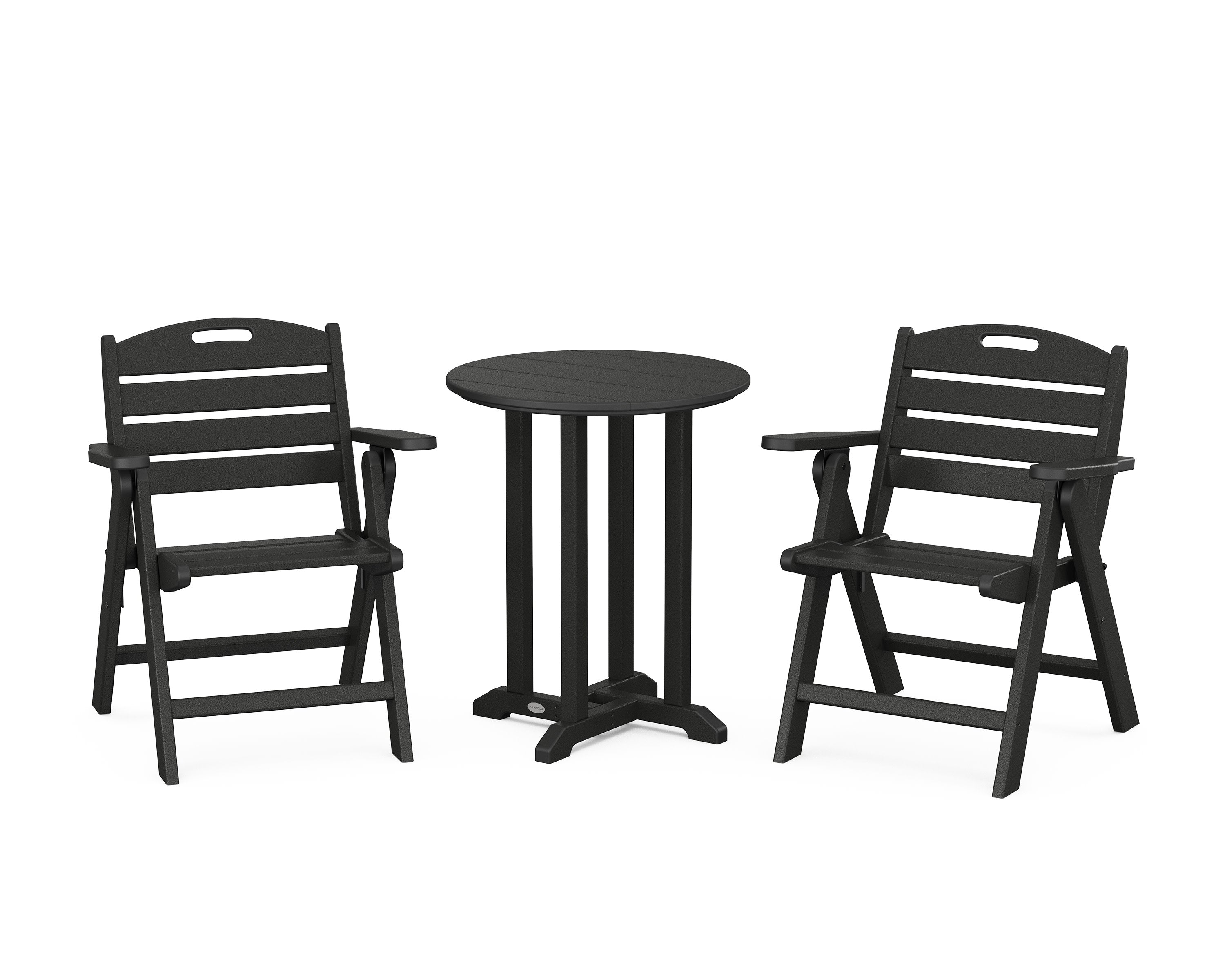 Nautical Folding Lowback Chair 3-Piece Round Bistro Dining Set in Black