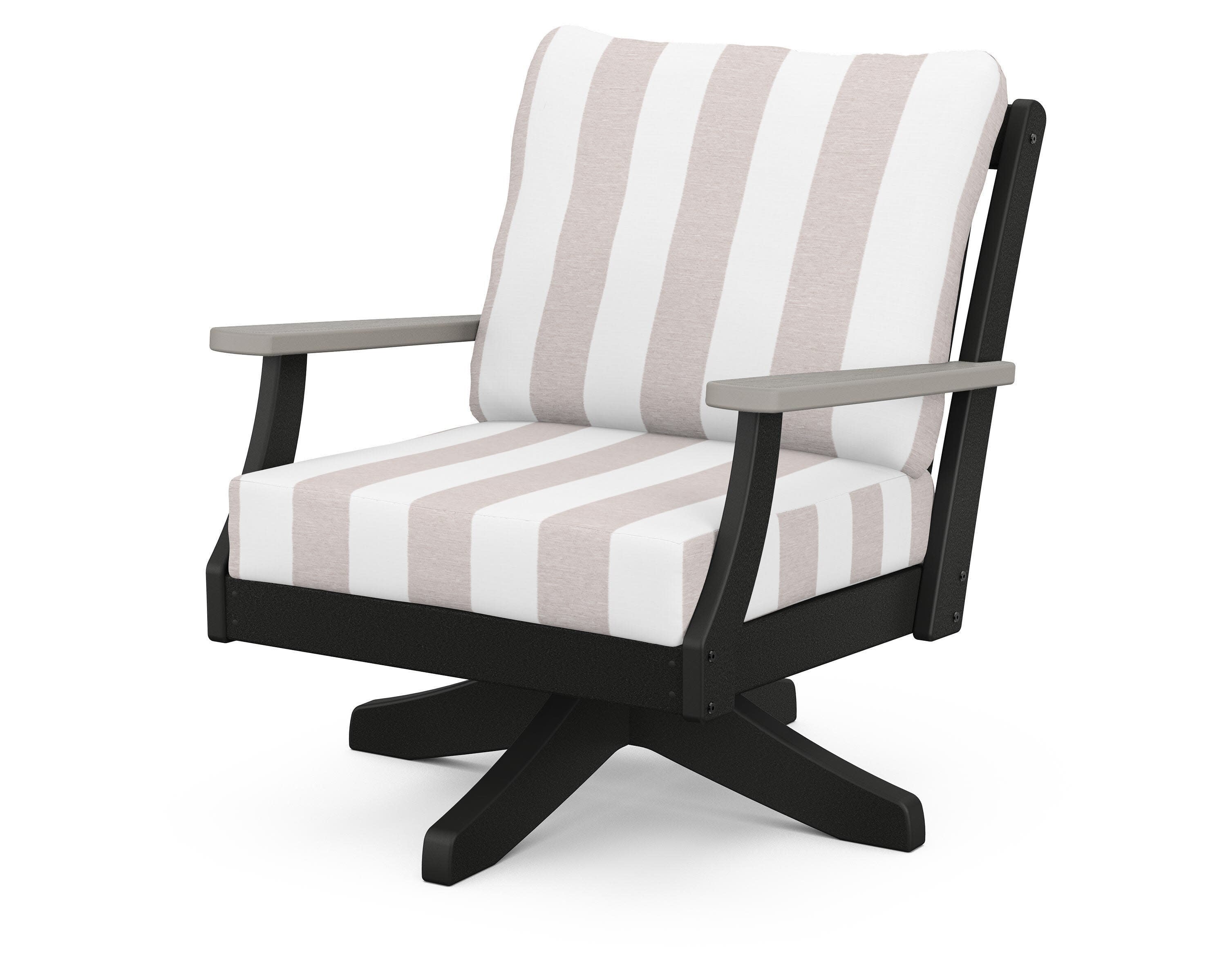Braxton Deep Seating Swivel Chair in Black / Driftwood / Cabana Stripe Dune Burlap