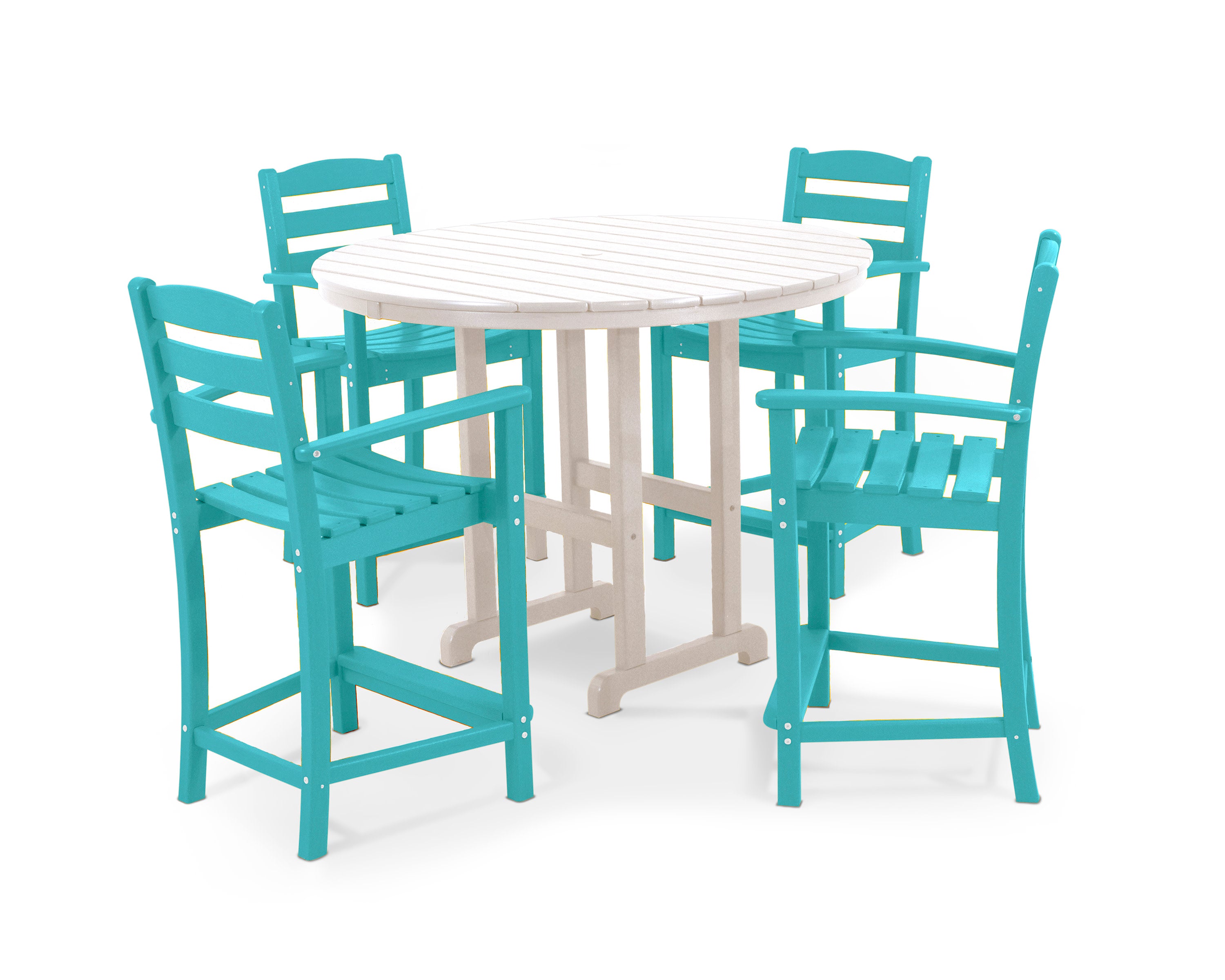 La Casa Caf 5-Piece Round Farmhouse Counter Set in Aruba / White