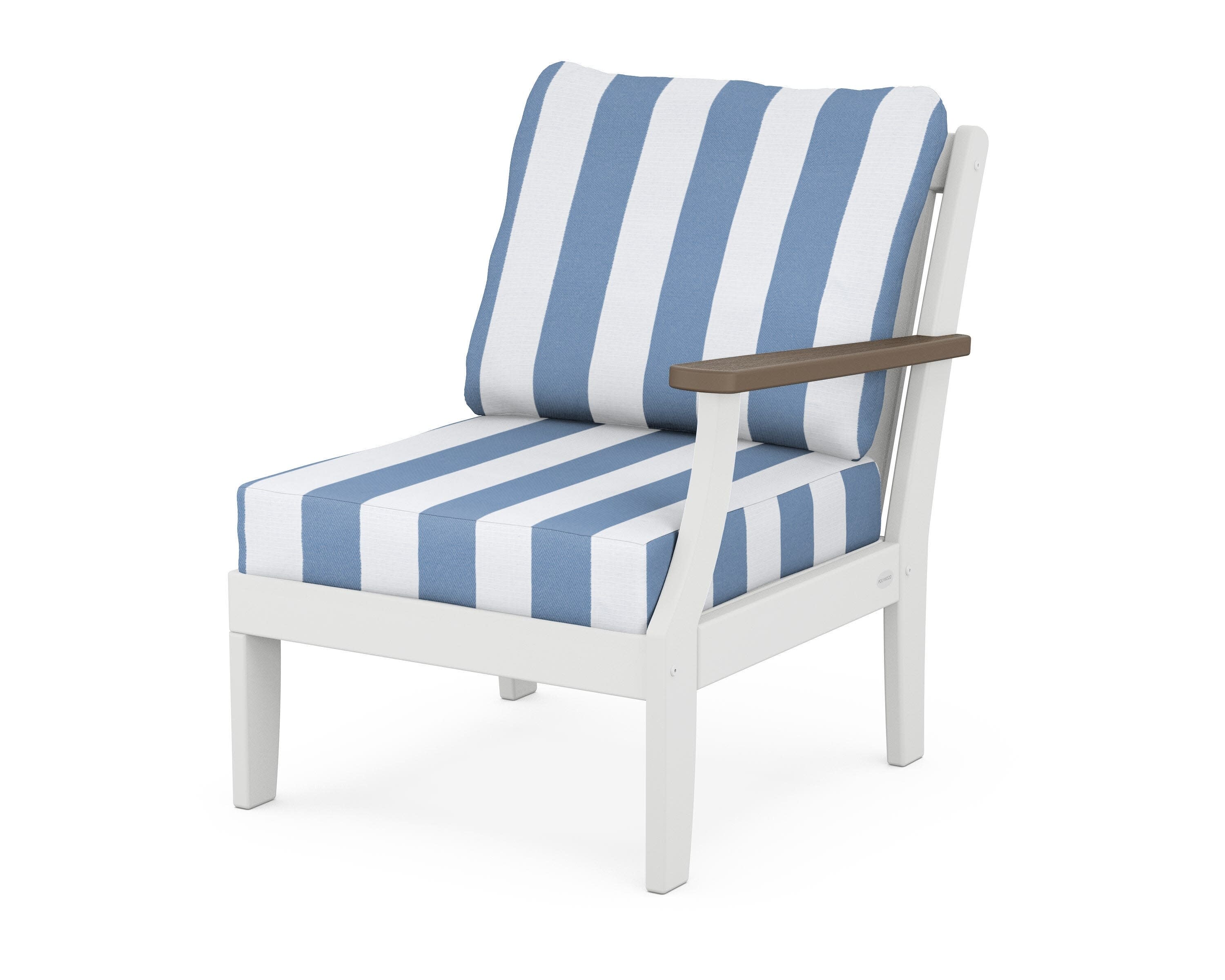 Braxton Modular Right Arm Chair in White / Kona / Cabana Stripe Sky Blue