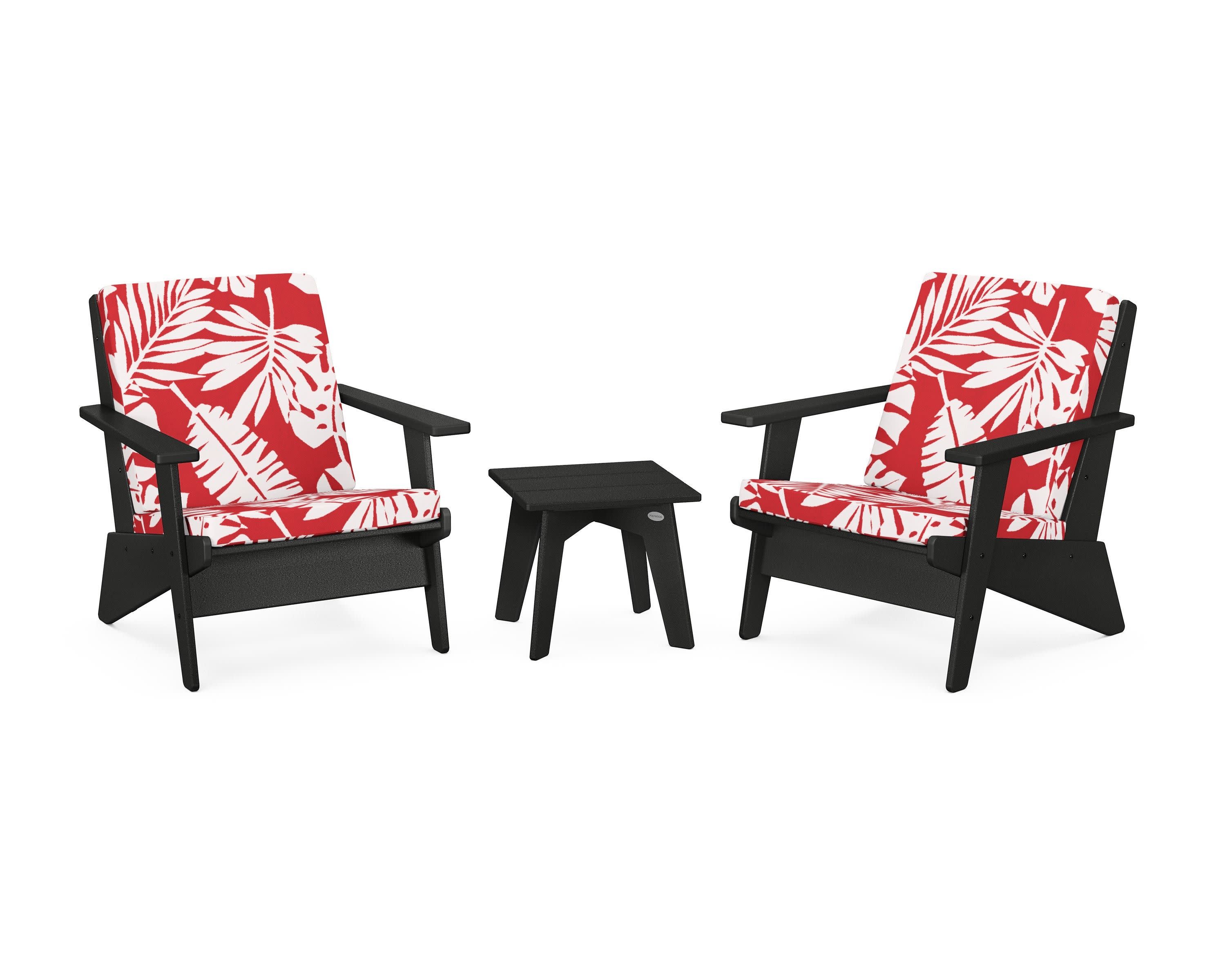 Riviera Modern Lounge 3-Piece Set in Black / Leaf Crimson
