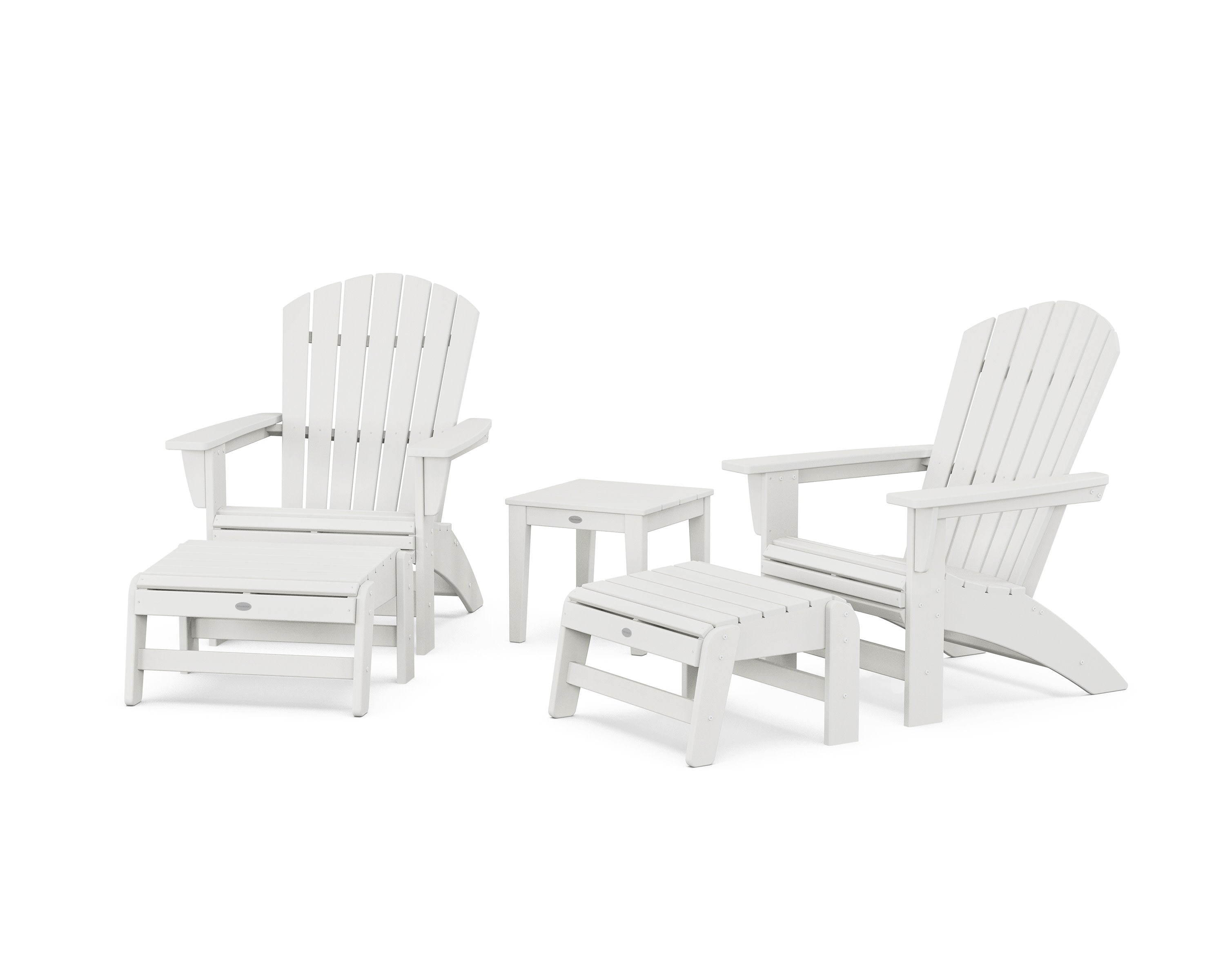 5-Piece Nautical Grand Adirondack Set with Ottomans and Side Table in Vintage White
