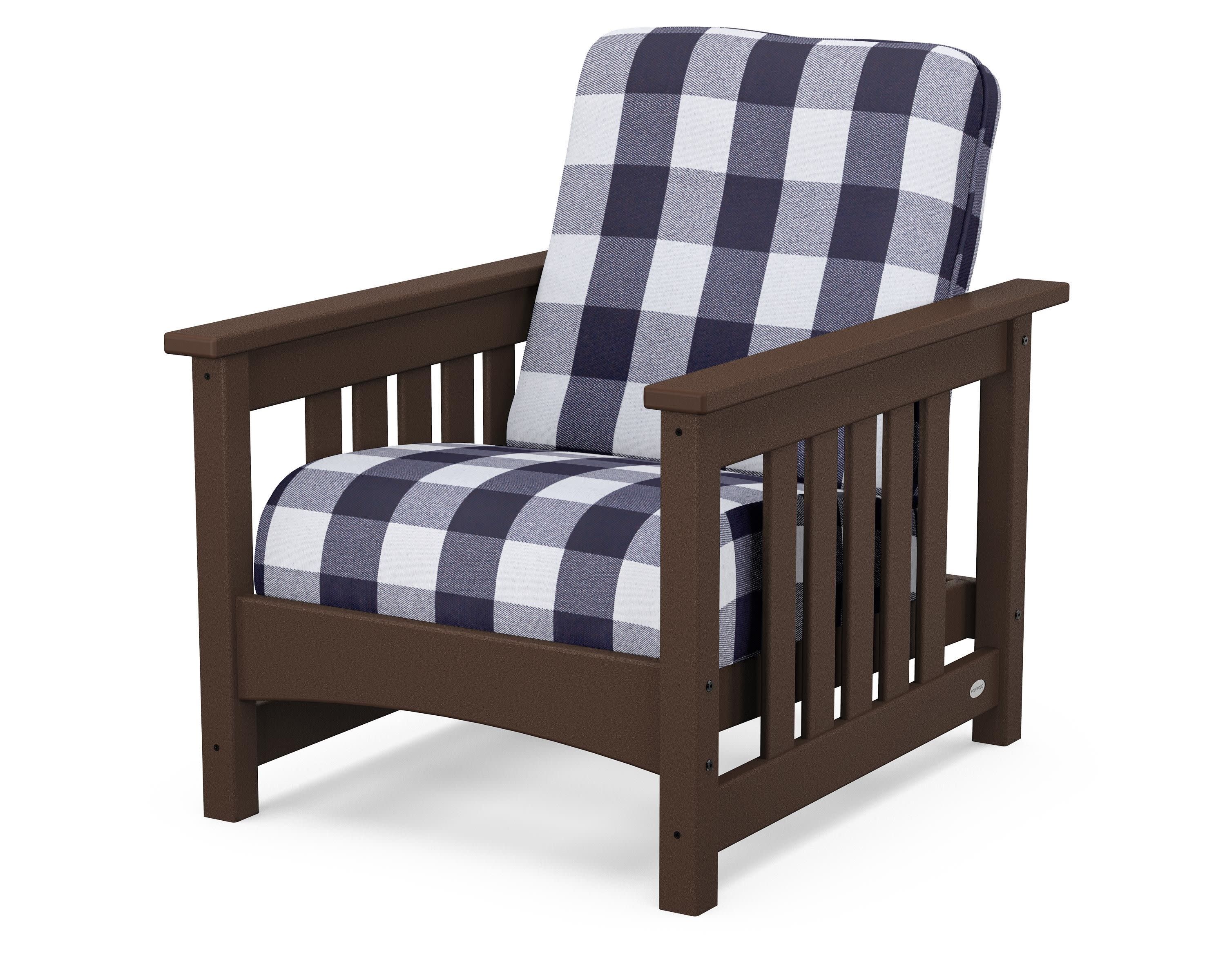 Club Mission Chair in Mahogany / Buffalo Plaid Navy
