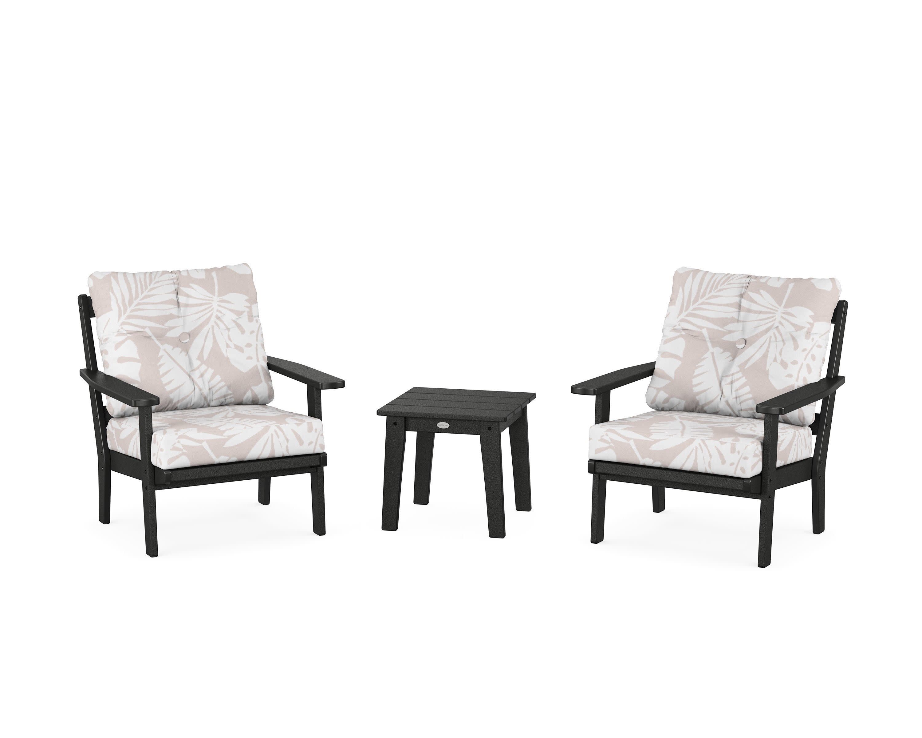 Oxford 3-Piece Deep Seating Set in Black / Leaf Dune Burlap