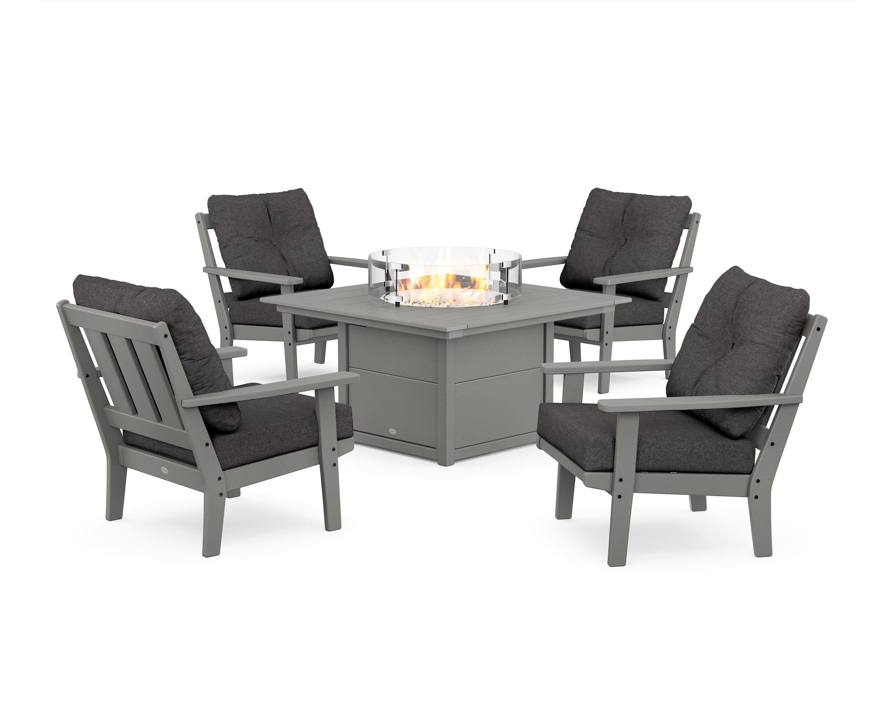 Oxford 5-Piece Deep Seating Set with Fire Pit Table in Slate Grey / Ash Charcoal