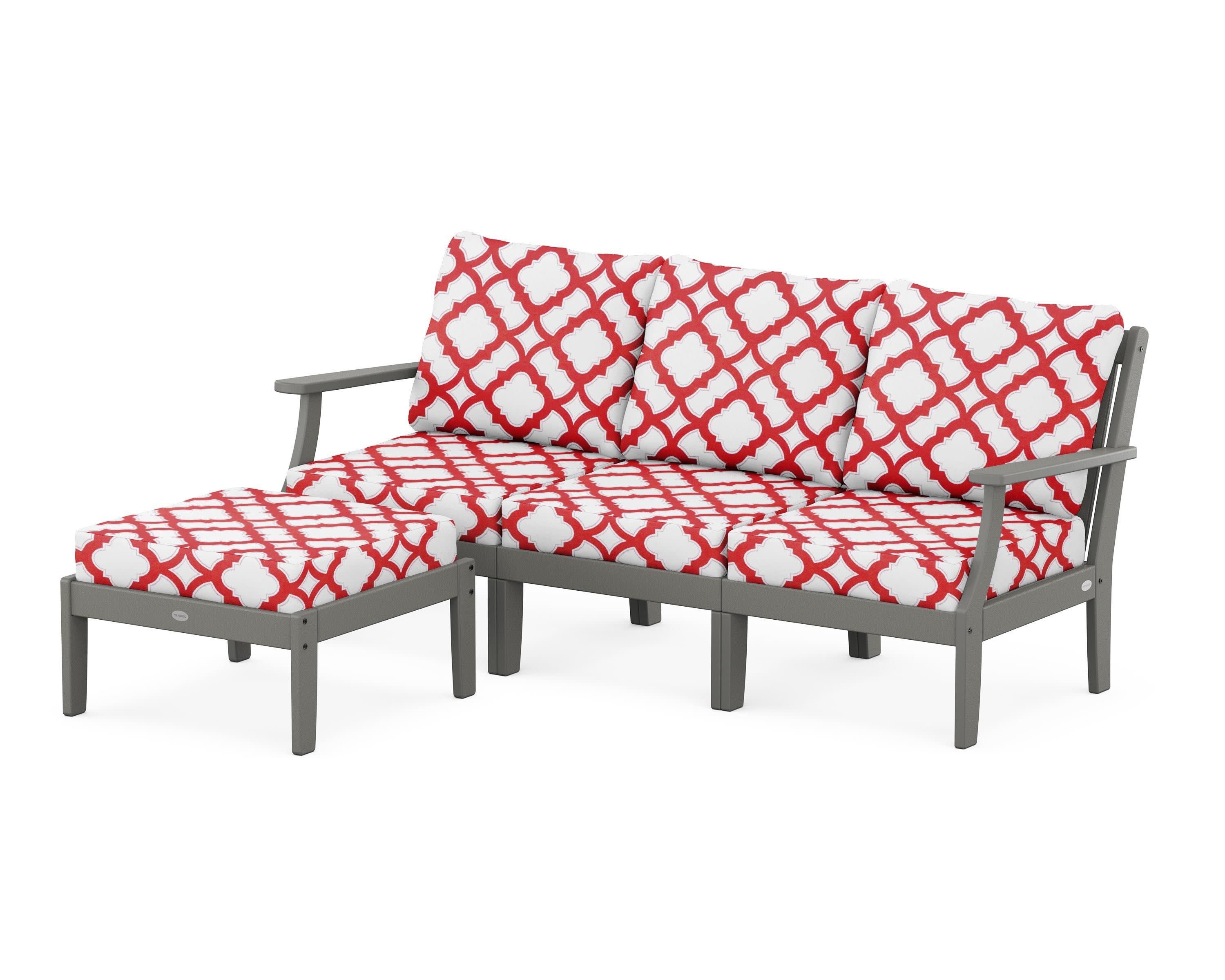 Braxton Modular 4-Piece Deep Seating Set with Ottoman in Slate Grey / Trellis Crimson
