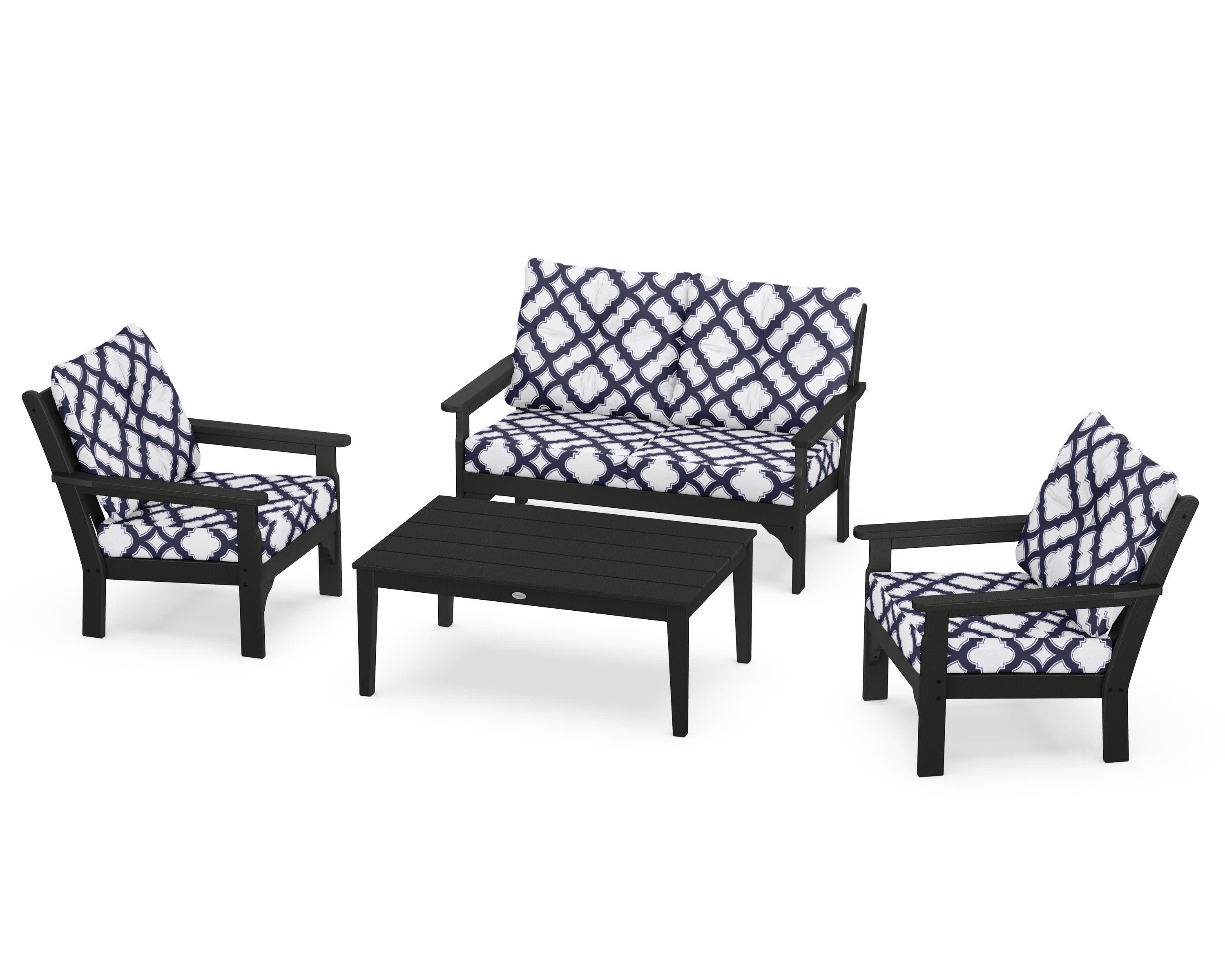 Vineyard 4-Piece Deep Seating Set in Black / Trellis Navy