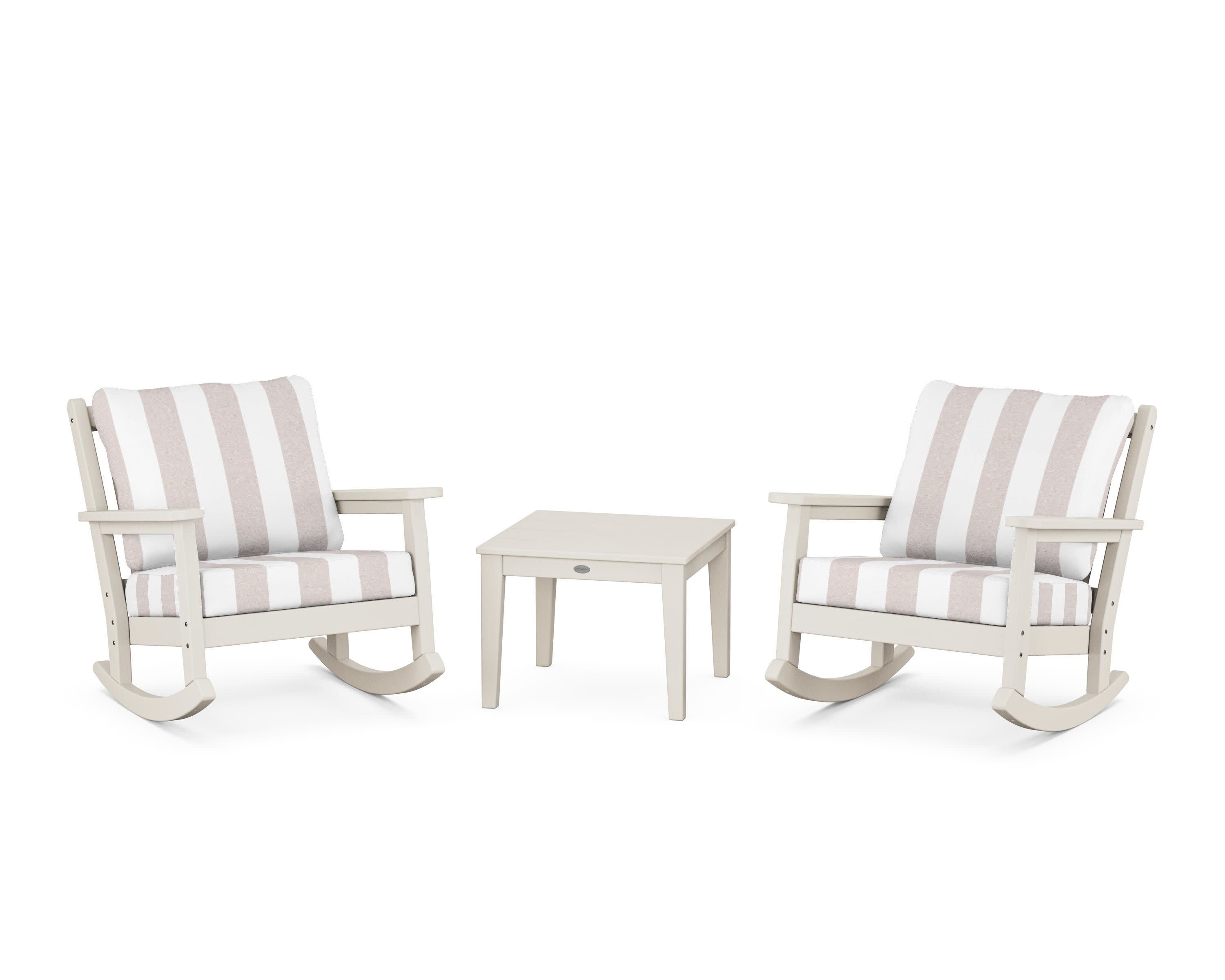 Chippendale 3-Piece Deep Seating Rocker Set in Sand / Cabana Stripe Dune Burlap