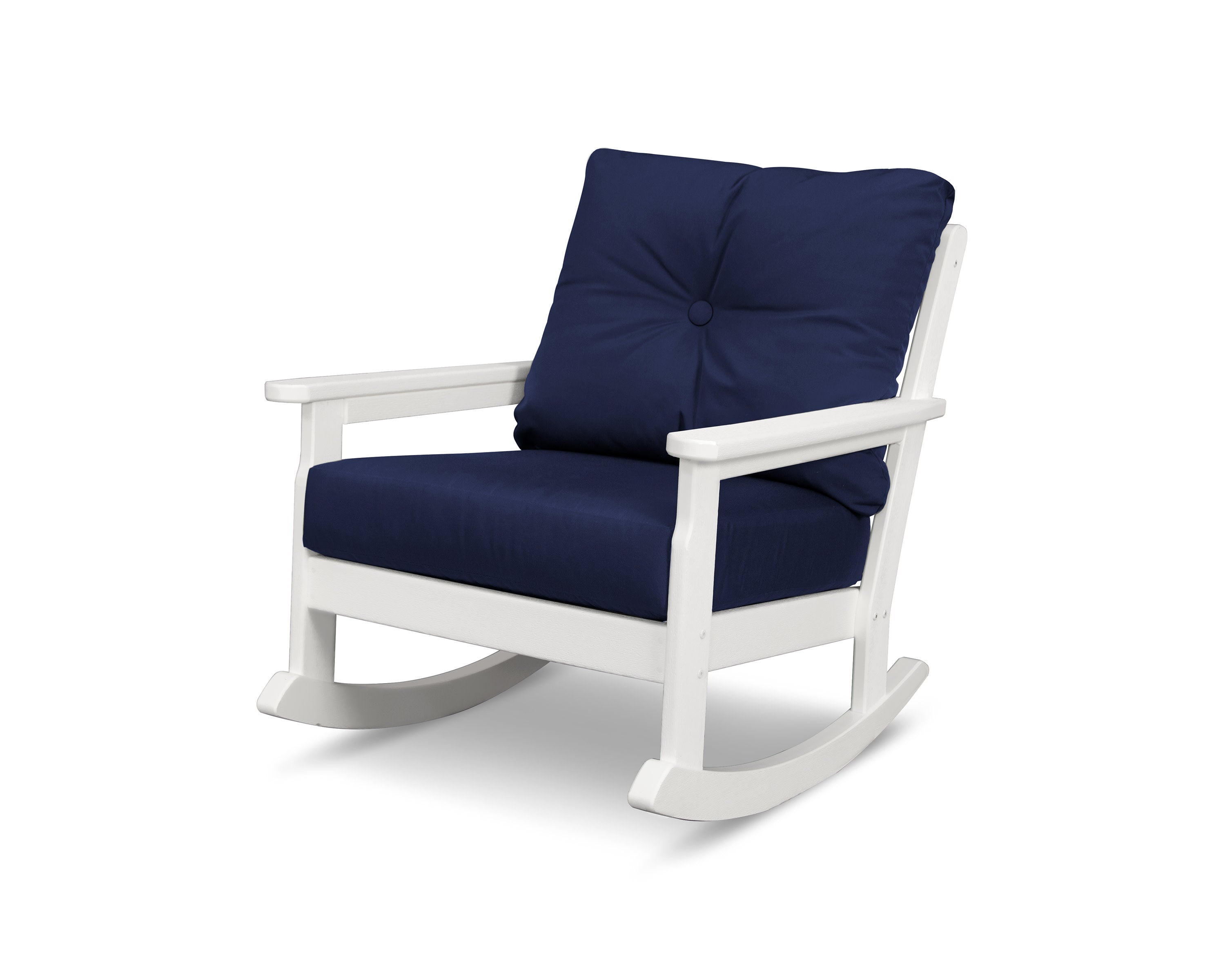 Vineyard Deep Seating Rocking Chair in White / Navy