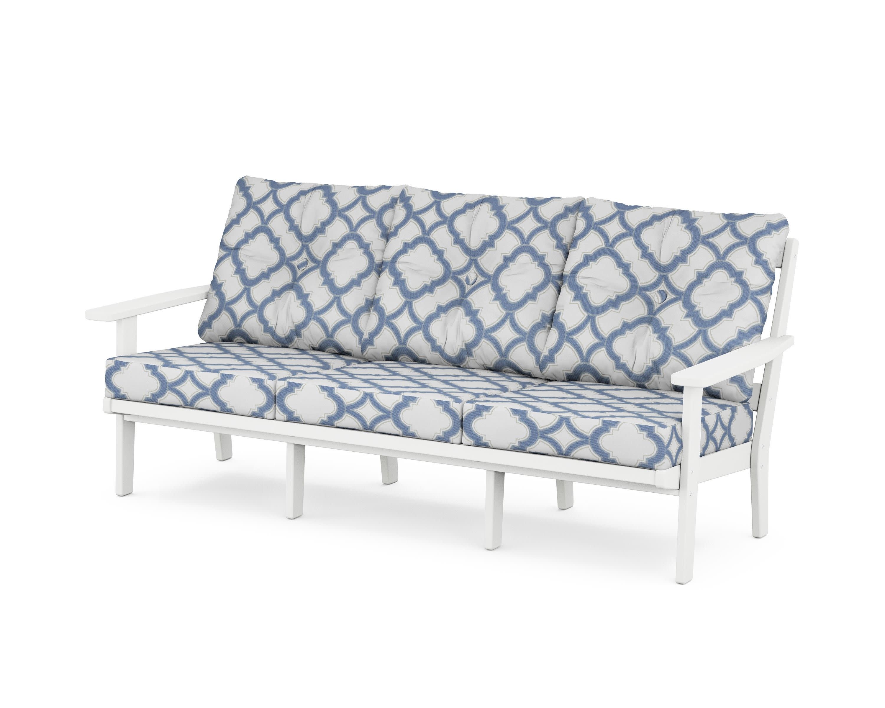 Oxford Deep Seating Sofa in White / Trellis Sky Blue