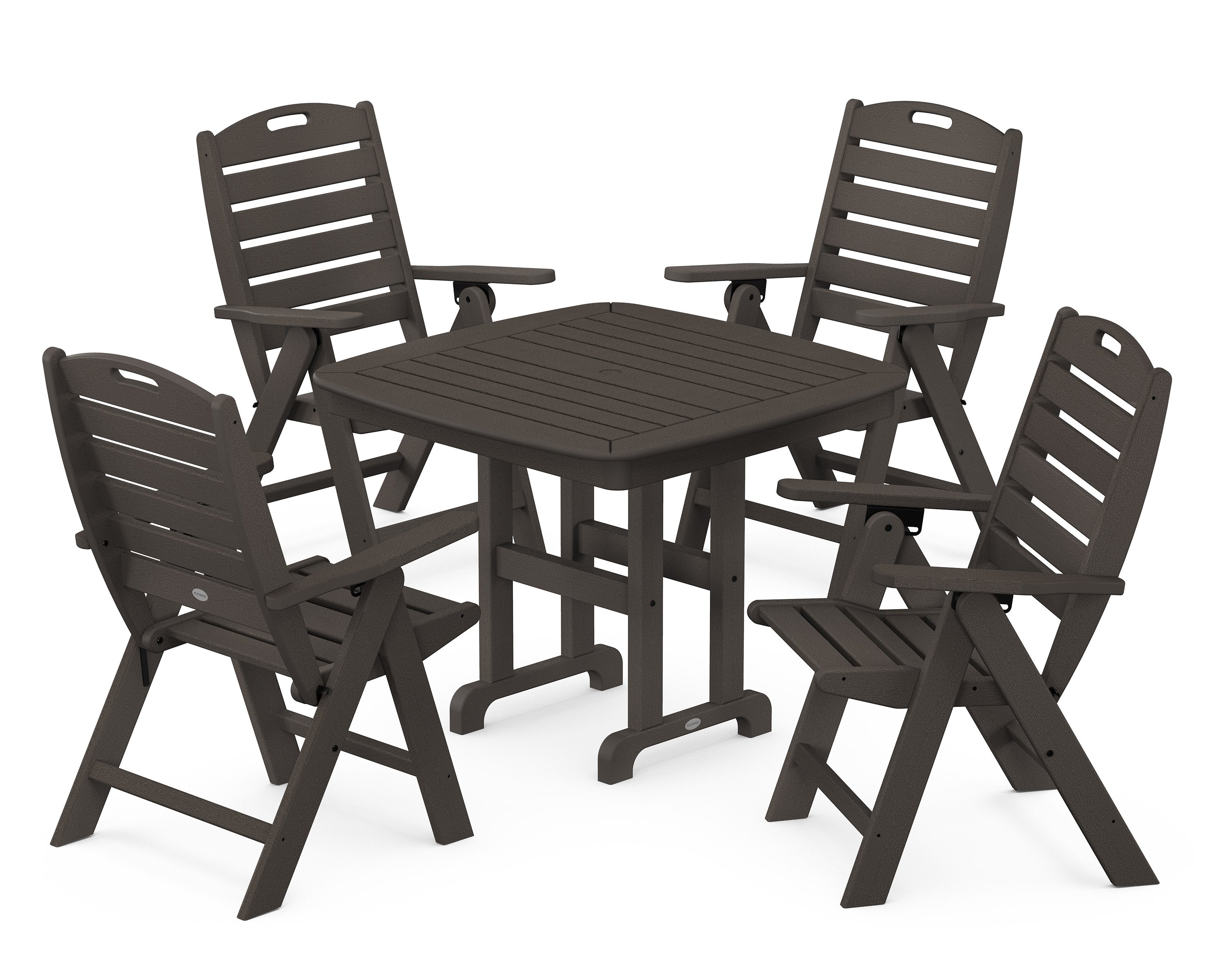 Nautical Folding Highback Chair 5-Piece Dining Set in Vintage Coffee