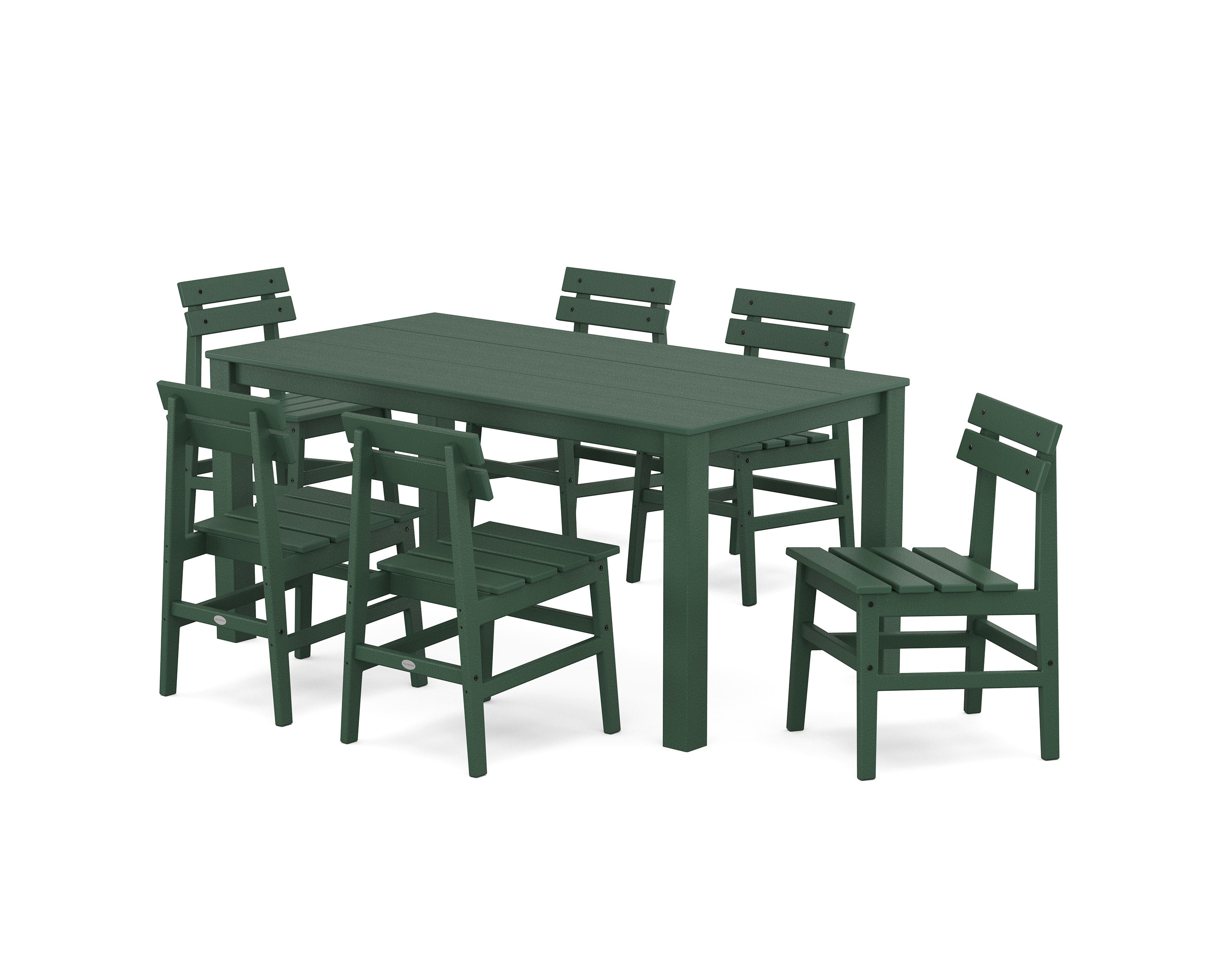 Modern Studio Plaza Chair 7-Piece Parsons Table Dining Set in Green